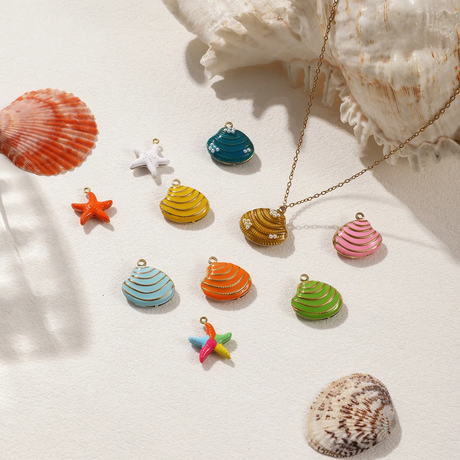1 Piece 304 Stainless Steel Ocean Charms Shell Starfish 18K Gold Plated Enamel Pendant For DIY Necklace Bracelet Jewelry Making