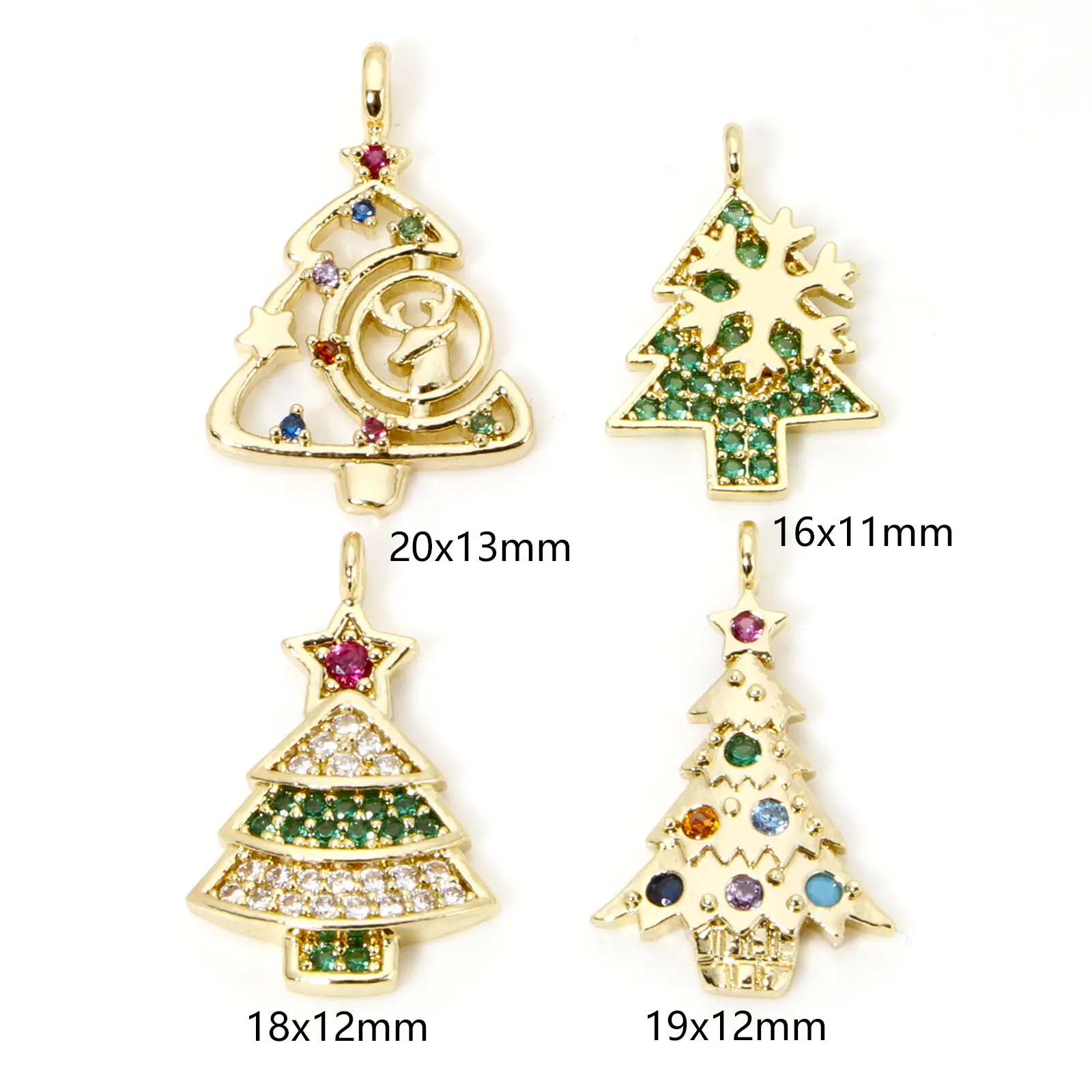 1 Piece Brass Christmas Charms 18K Gold Plated Christmas Tree Micro Pave Pendants For DIY Necklace Earrings Jewerly Making