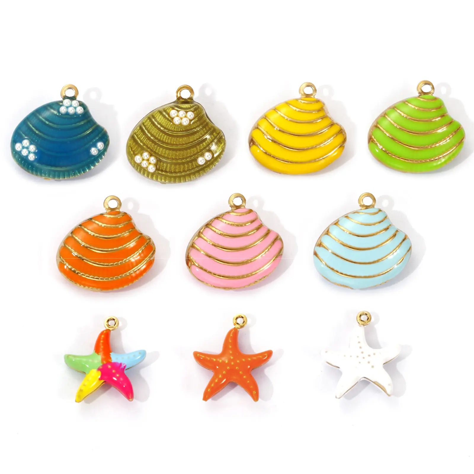 1 Piece 304 Stainless Steel Ocean Charms Shell Starfish 18K Gold Plated Enamel Pendant For DIY Necklace Bracelet Jewelry Making