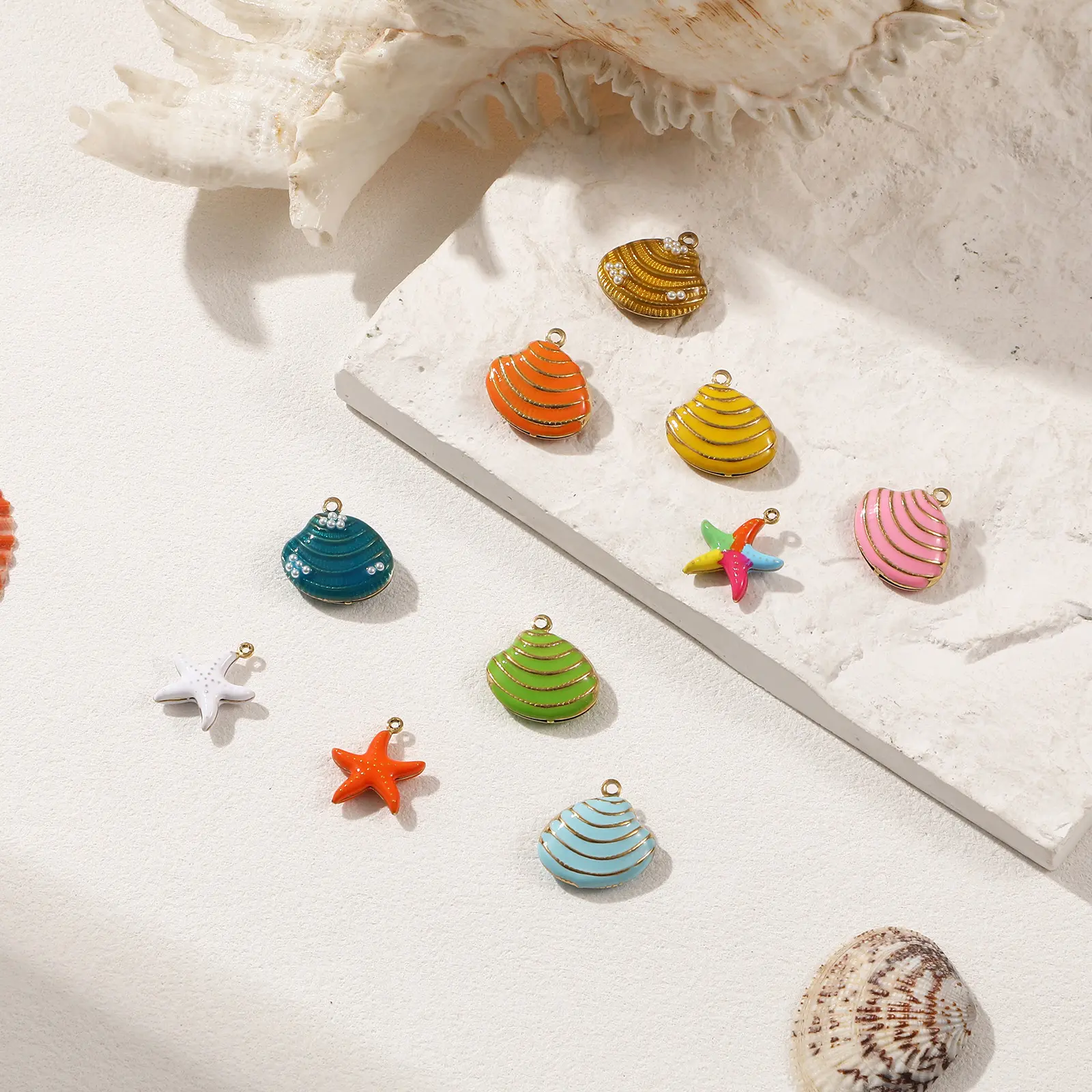 1 Piece 304 Stainless Steel Ocean Charms Shell Starfish 18K Gold Plated Enamel Pendant For DIY Necklace Bracelet Jewelry Making