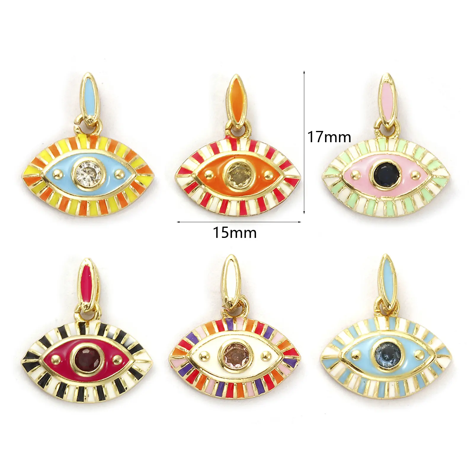 1 Piece Brass & Cubic Zirconia Charms 18K Gold Plated Enamel Eye Pendant For DIY Necklace Jewelry Making 17mm x 15mm