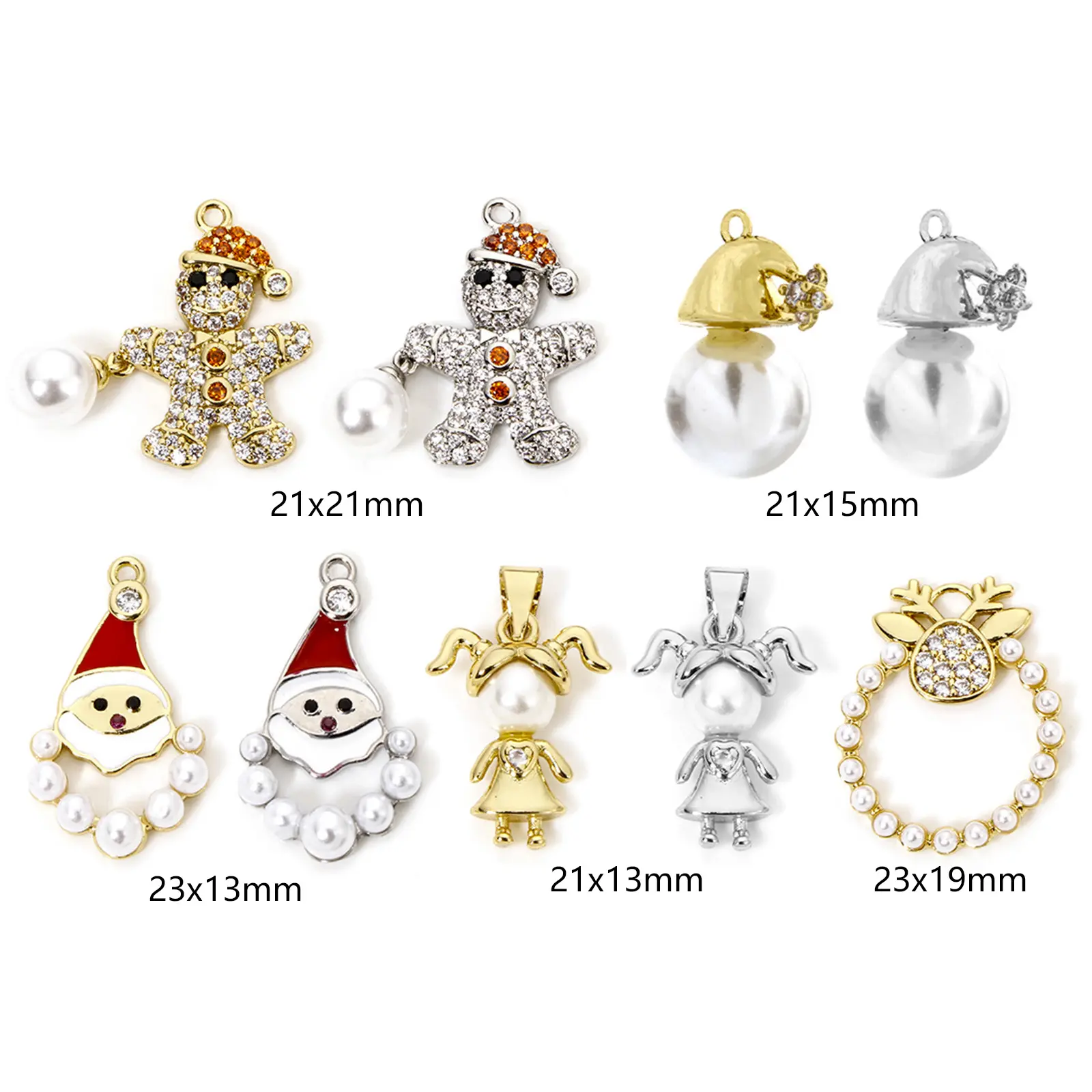 1PC Brass Christmas Charms Ginger Bread Man Girl Imitation Pearl Santa Claus Pendants For DIY Jewelry Making Necklace Findings