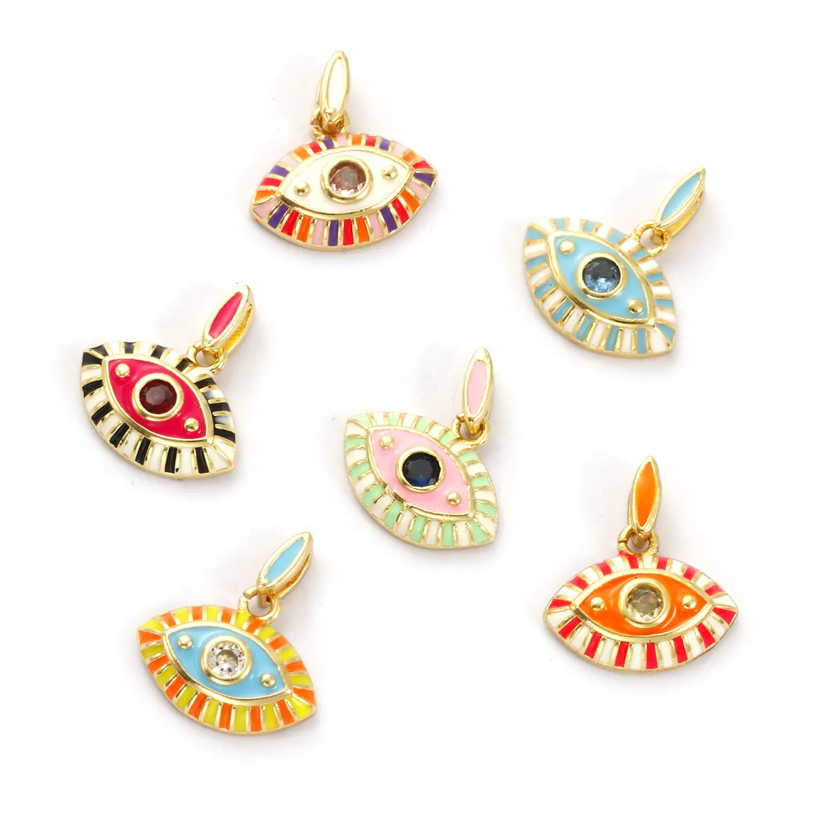 1 Piece Brass & Cubic Zirconia Charms 18K Gold Plated Enamel Eye Pendant For DIY Necklace Jewelry Making 17mm x 15mm