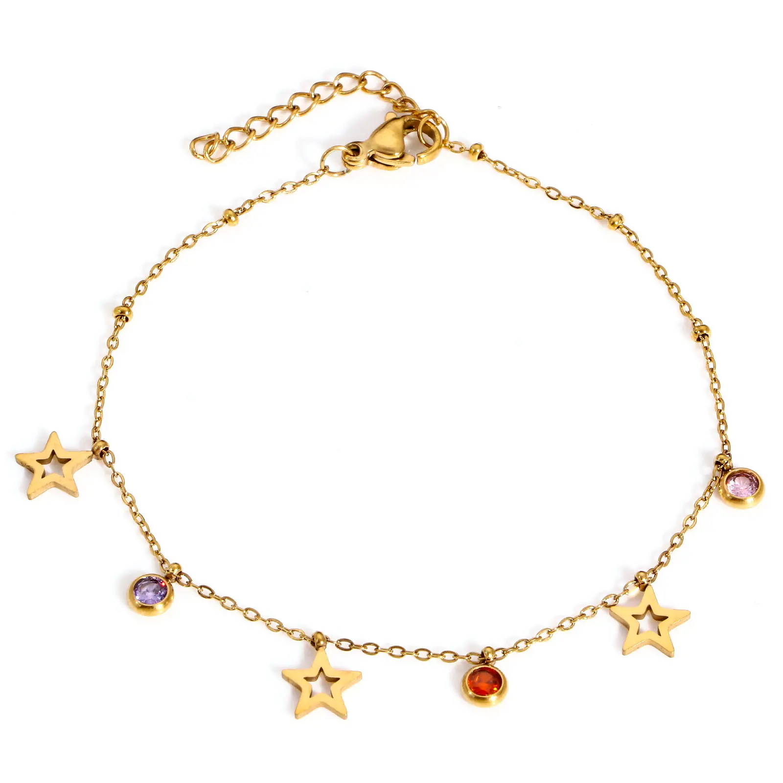 1 Piece 304 Stainless Steel Link Cable Chain Bracelets Gold Color Chain Rhinestone Butterfly Corss Star Charms 18cm(7 1/8") long