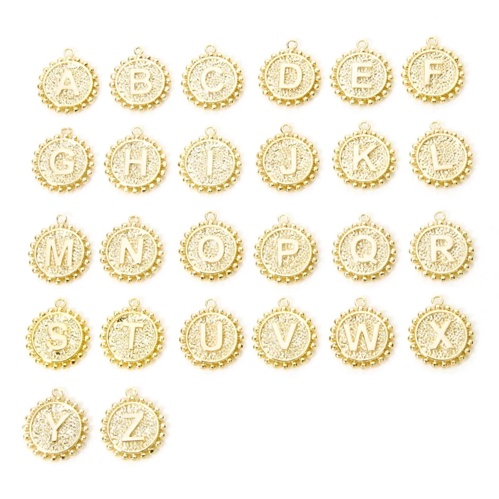 2 PCs Round Brass Charms Capital Alphabet Initial Letter "A-Z" Double Sided 18K Gold Plated Pendant Necklace Making 18mm x 16mm
