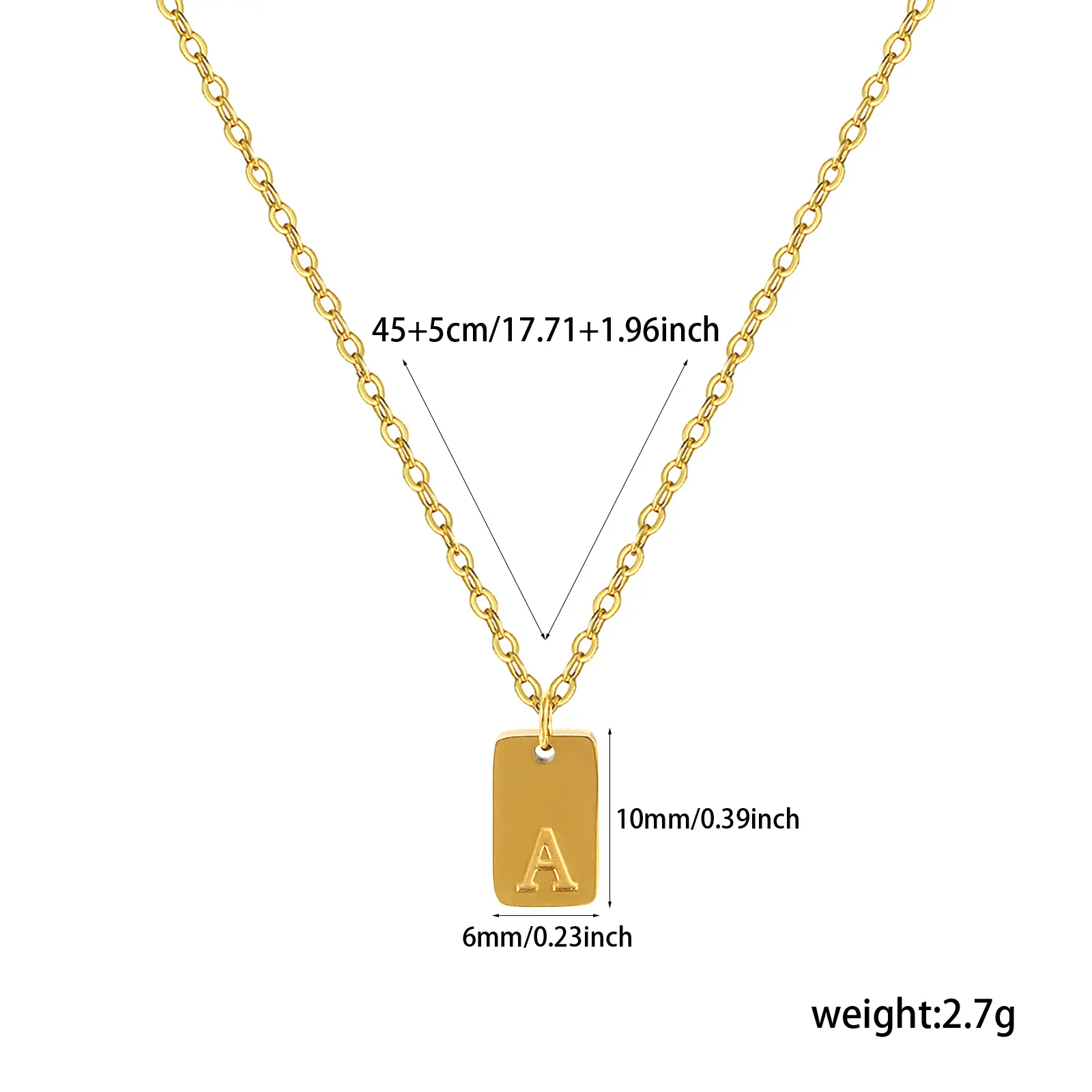 Exquisite Necklace 18K Gold Plated 304 Stainless Steel Capital Alphabet Initial Letter Message " A-Z " Pendant Necklace Unisex