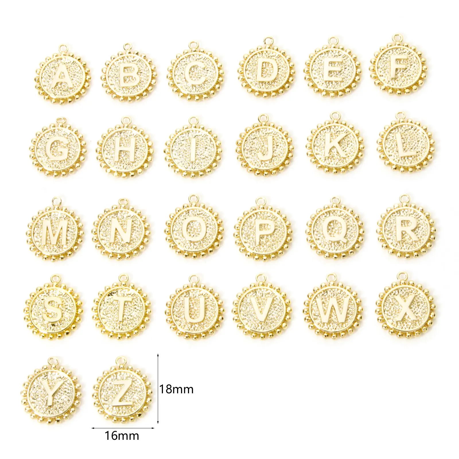 2 PCs Round Brass Charms Capital Alphabet Initial Letter "A-Z" Double Sided 18K Gold Plated Pendant Necklace Making 18mm x 16mm