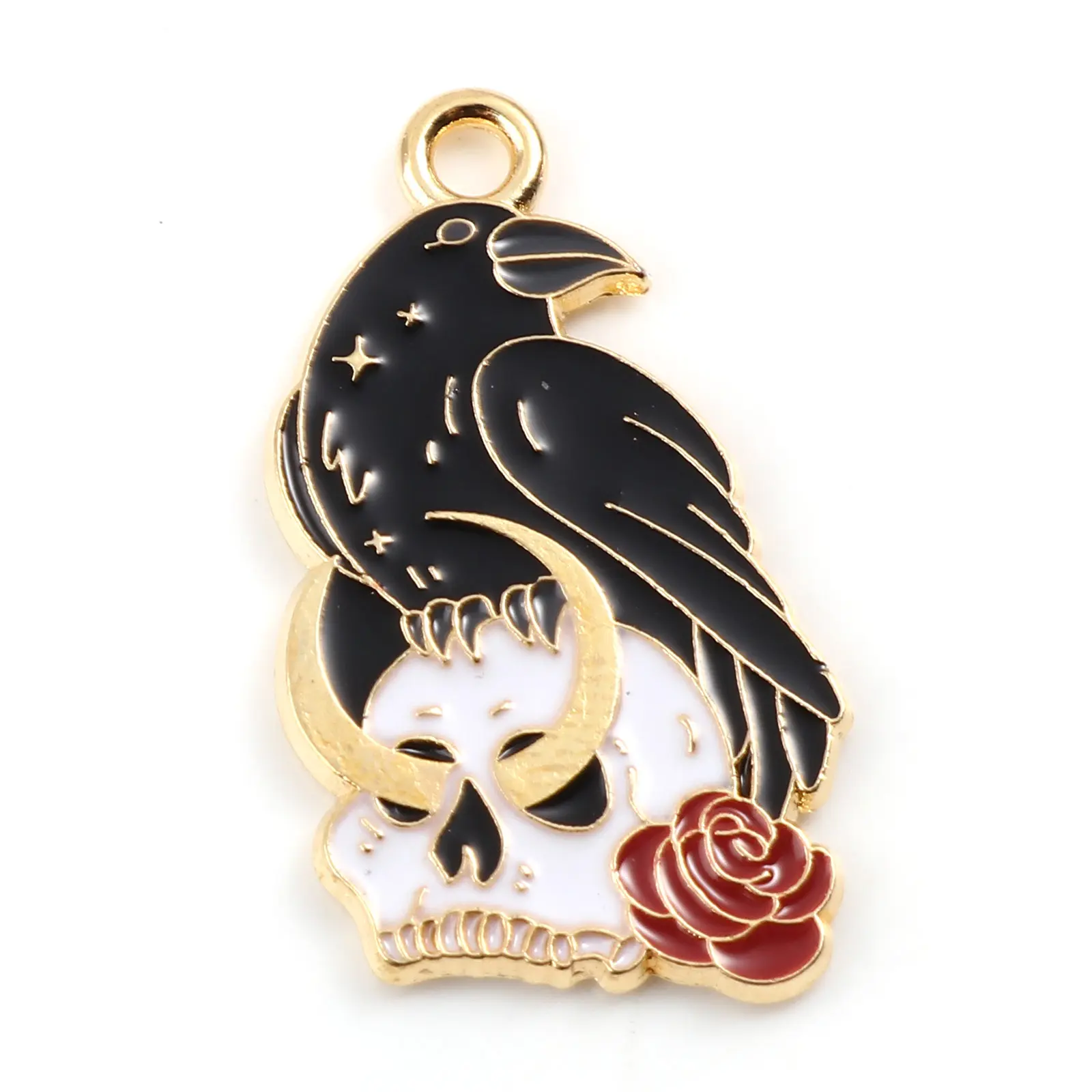 DoreenBeads 10PCs Enamel Halloween Pendants Gold Color Metal Skeleton Skull Snake Charm DIY Making Necklace Party Jewelry