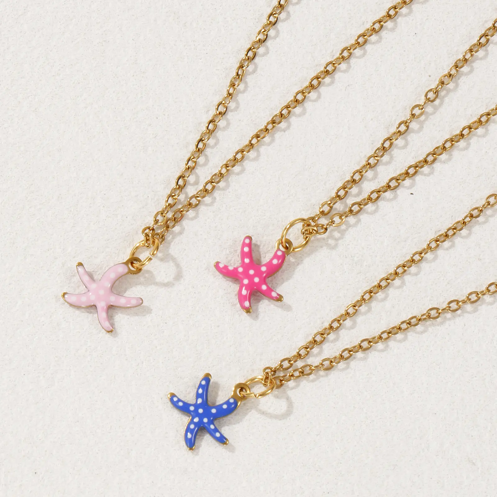 304 Stainless Steel Pendant Necklace Link Chain 18K Gold Plated Double Enamel Ocean Spot Starfish Charm For Women Jewelry Gift