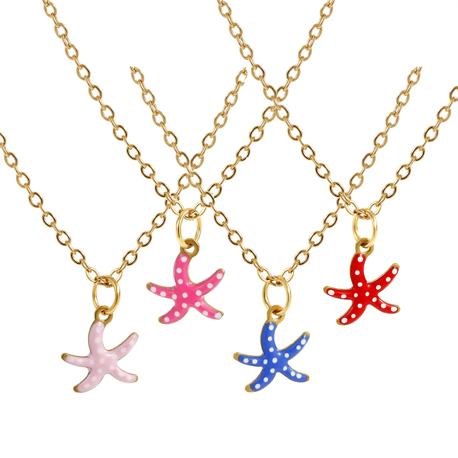 304 Stainless Steel Pendant Necklace Link Chain 18K Gold Plated Double Enamel Ocean Spot Starfish Charm For Women Jewelry Gift