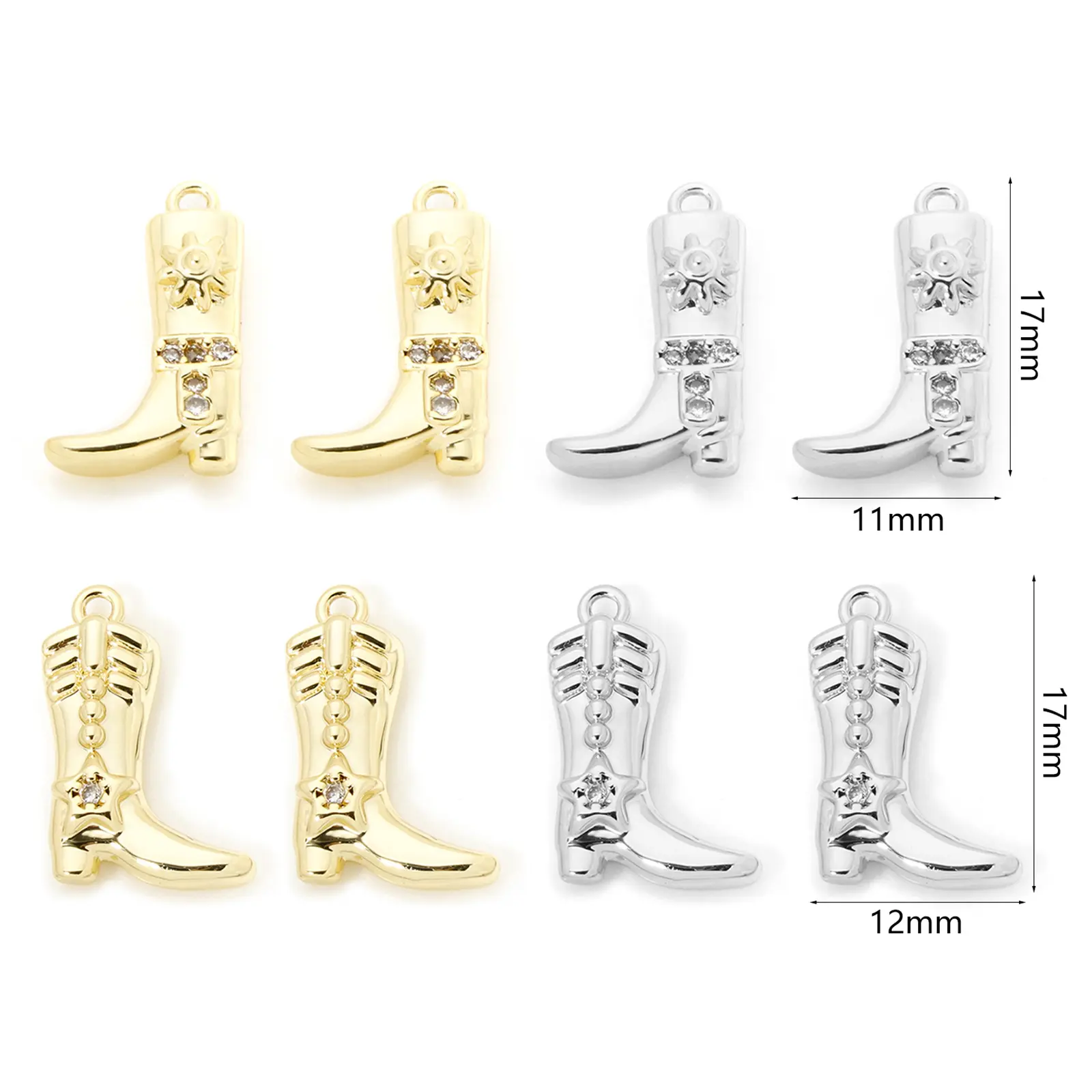 2PCs Brass West Cowboy Charms Boots Clear Cubic Zirconia Pendants For DIY Accessories Jewelry Necklace Bracelets Making Supplies
