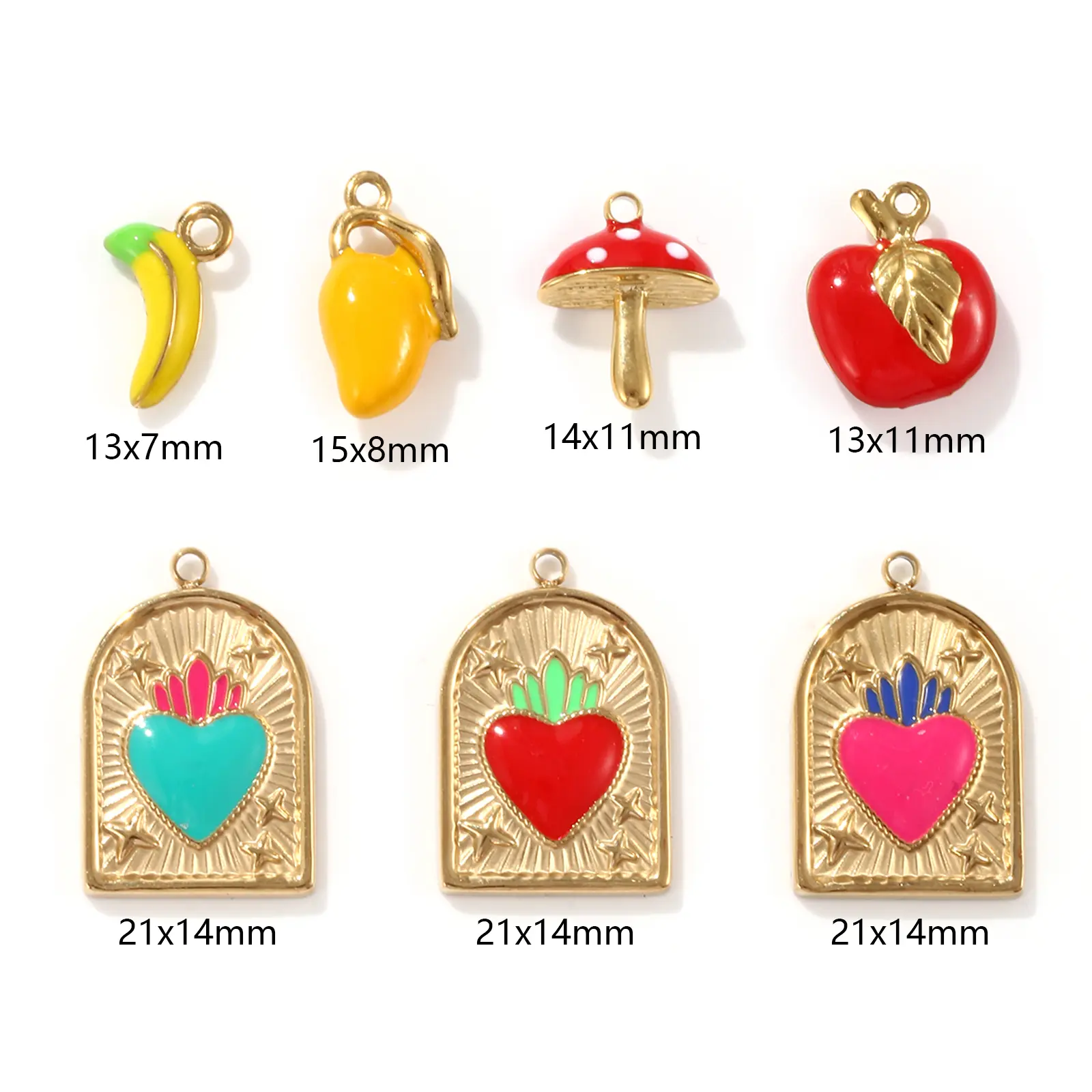 304 Stainless Steel Fruit Jewelry Charms 18K Real Gold Plated Ex Voto Heart Banana Apple Mushroom Pendant Necklace DIY , 1 Piece