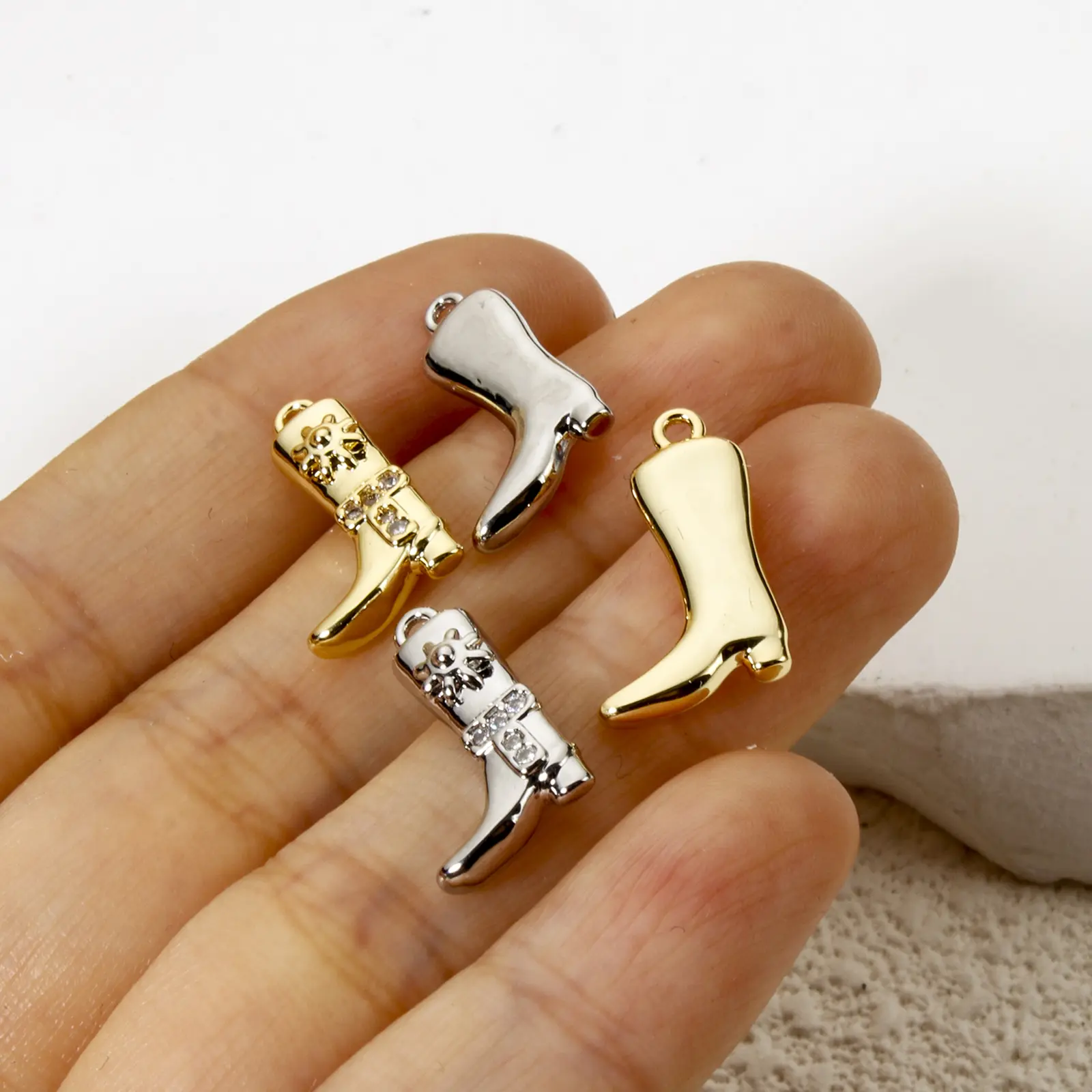 2PCs Brass West Cowboy Charms Boots Clear Cubic Zirconia Pendants For DIY Accessories Jewelry Necklace Bracelets Making Supplies