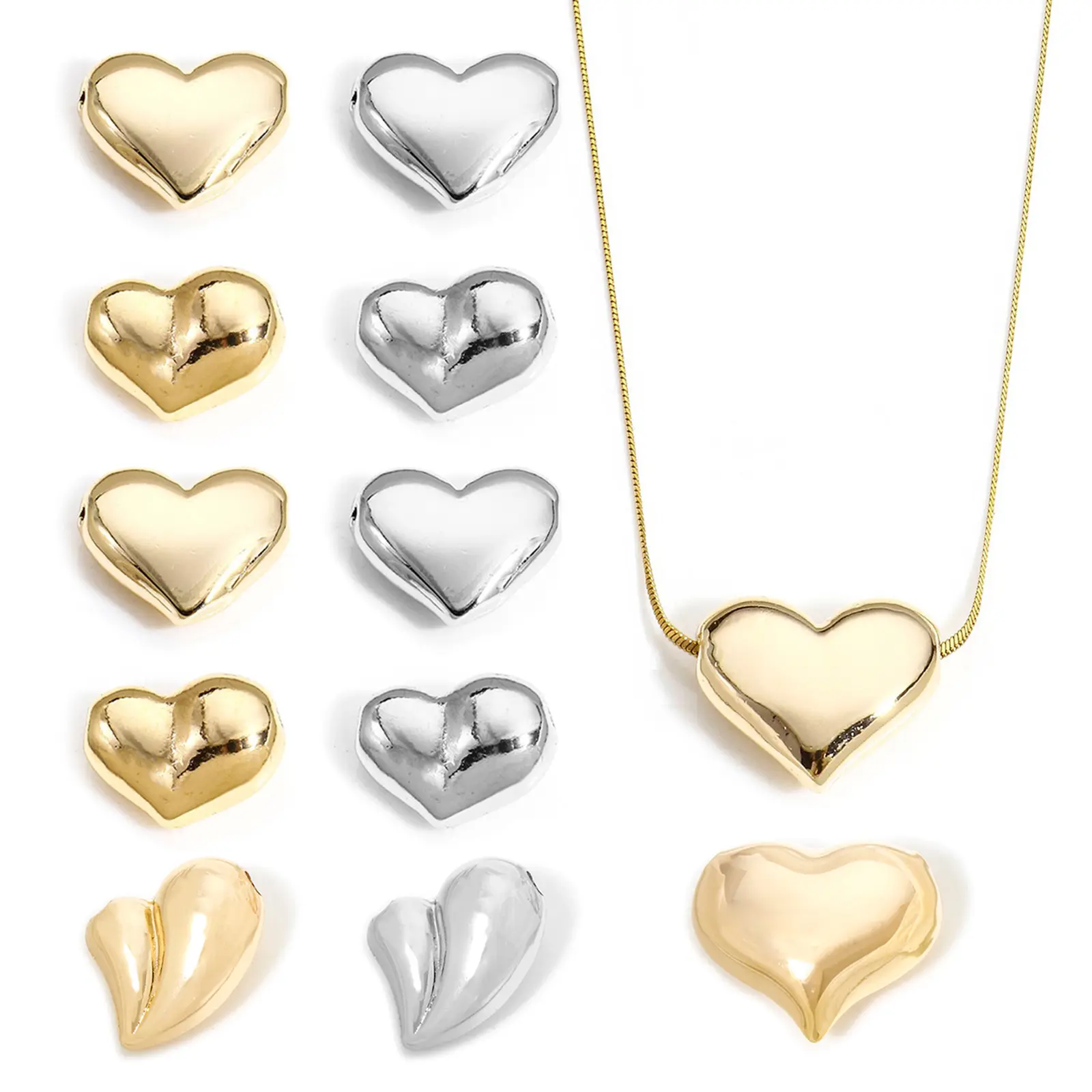 2PCs 3D Brass Heart Beads Charms Pendants For Diy Necklace Bracelet Jewelry Making Findings Accessories