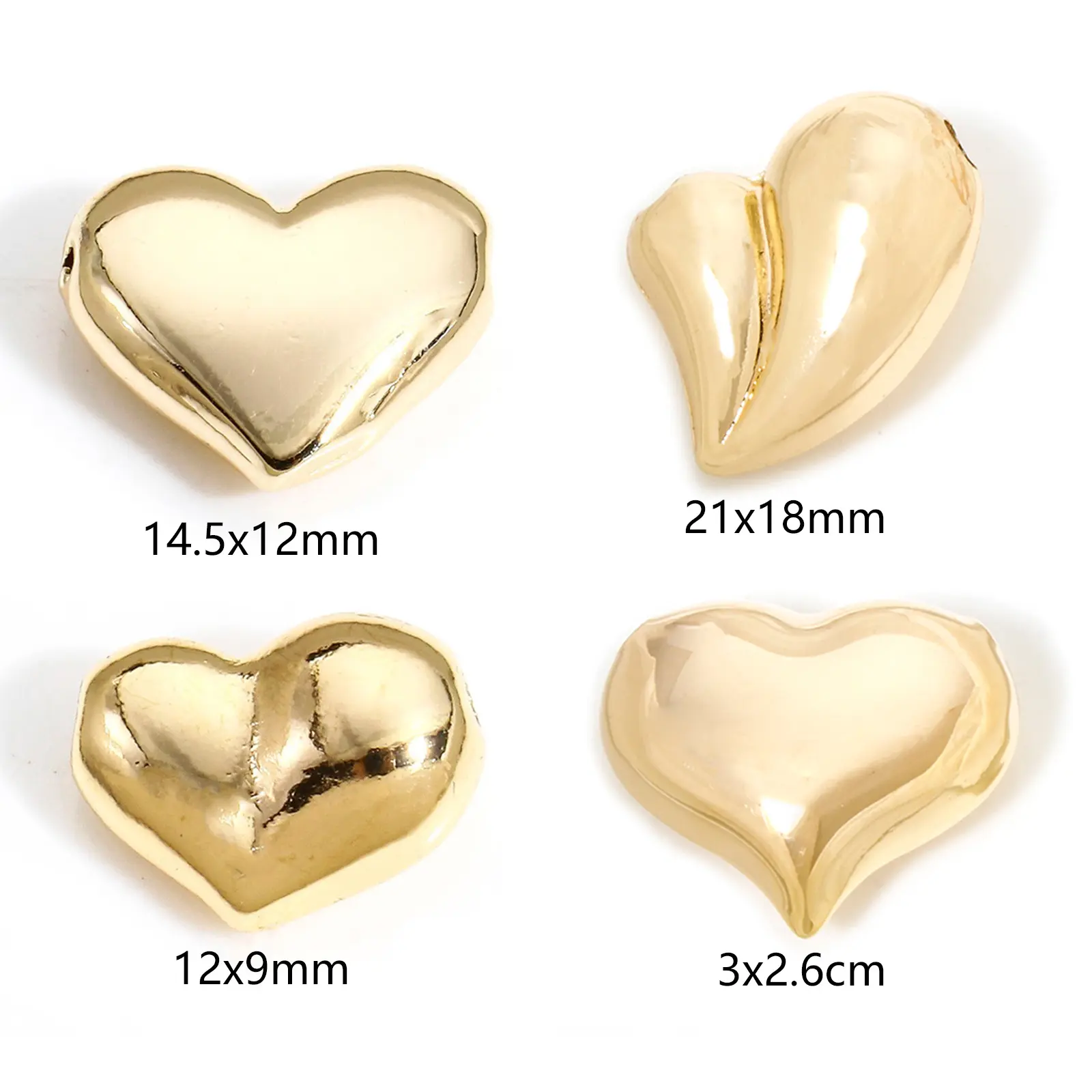 2PCs 3D Brass Heart Beads Charms Pendants For Diy Necklace Bracelet Jewelry Making Findings Accessories