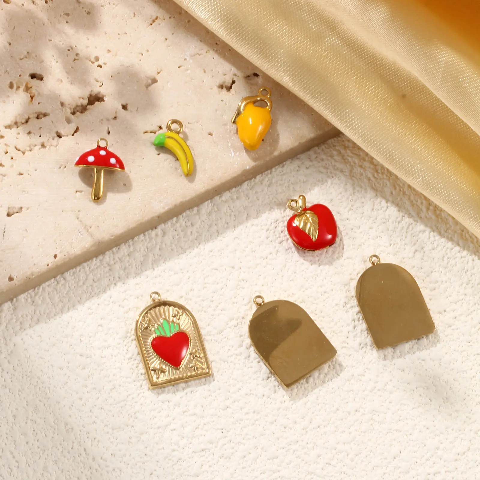304 Stainless Steel Fruit Jewelry Charms 18K Real Gold Plated Ex Voto Heart Banana Apple Mushroom Pendant Necklace DIY , 1 Piece