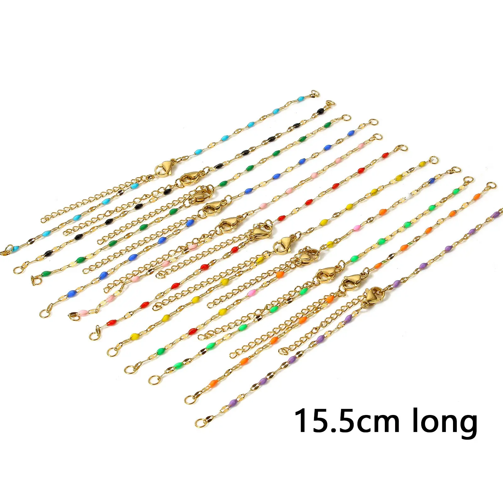 304 Stainless Steel Lips Chain Bracelets For DIY Handmade Jewelry Making Gold Color Enamel Beads Women Gifts 15.5cm(6 1/8") long