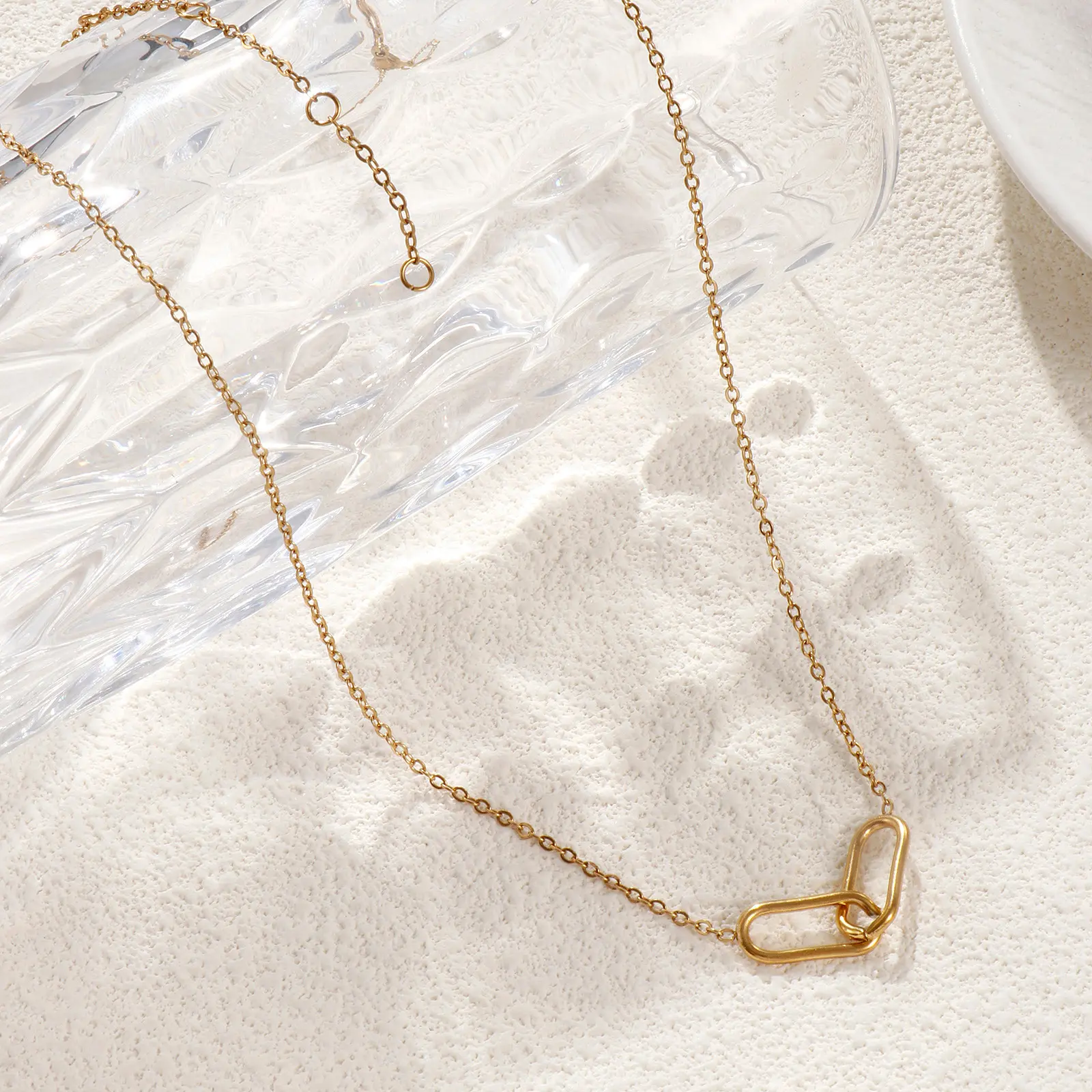 304 Stainless Steel Infinite Pendant Necklace Link Chain Oval Hollow Choker 18K Gold Plated For Women Men Unisex Gift 42cm