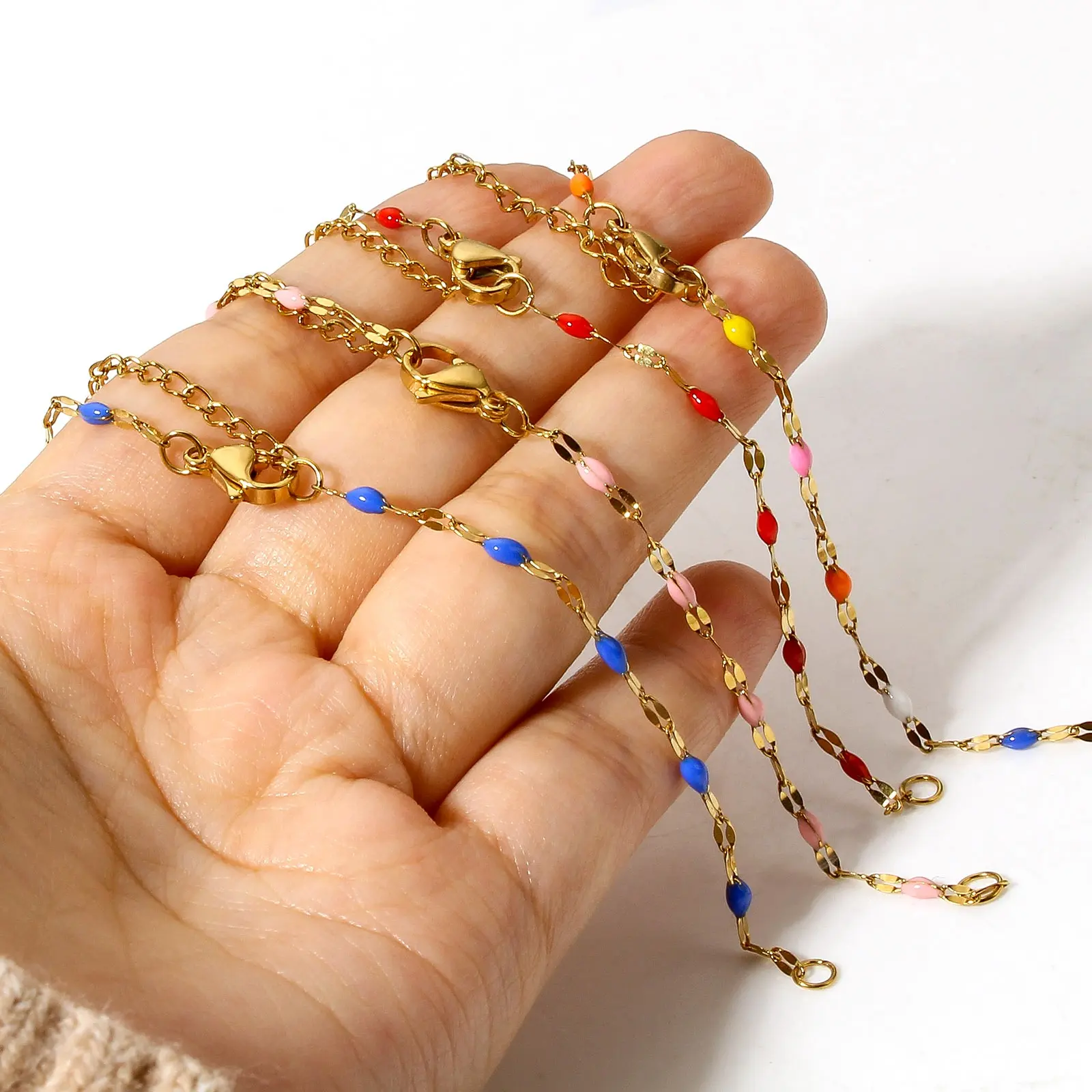 304 Stainless Steel Lips Chain Bracelets For DIY Handmade Jewelry Making Gold Color Enamel Beads Women Gifts 15.5cm(6 1/8") long