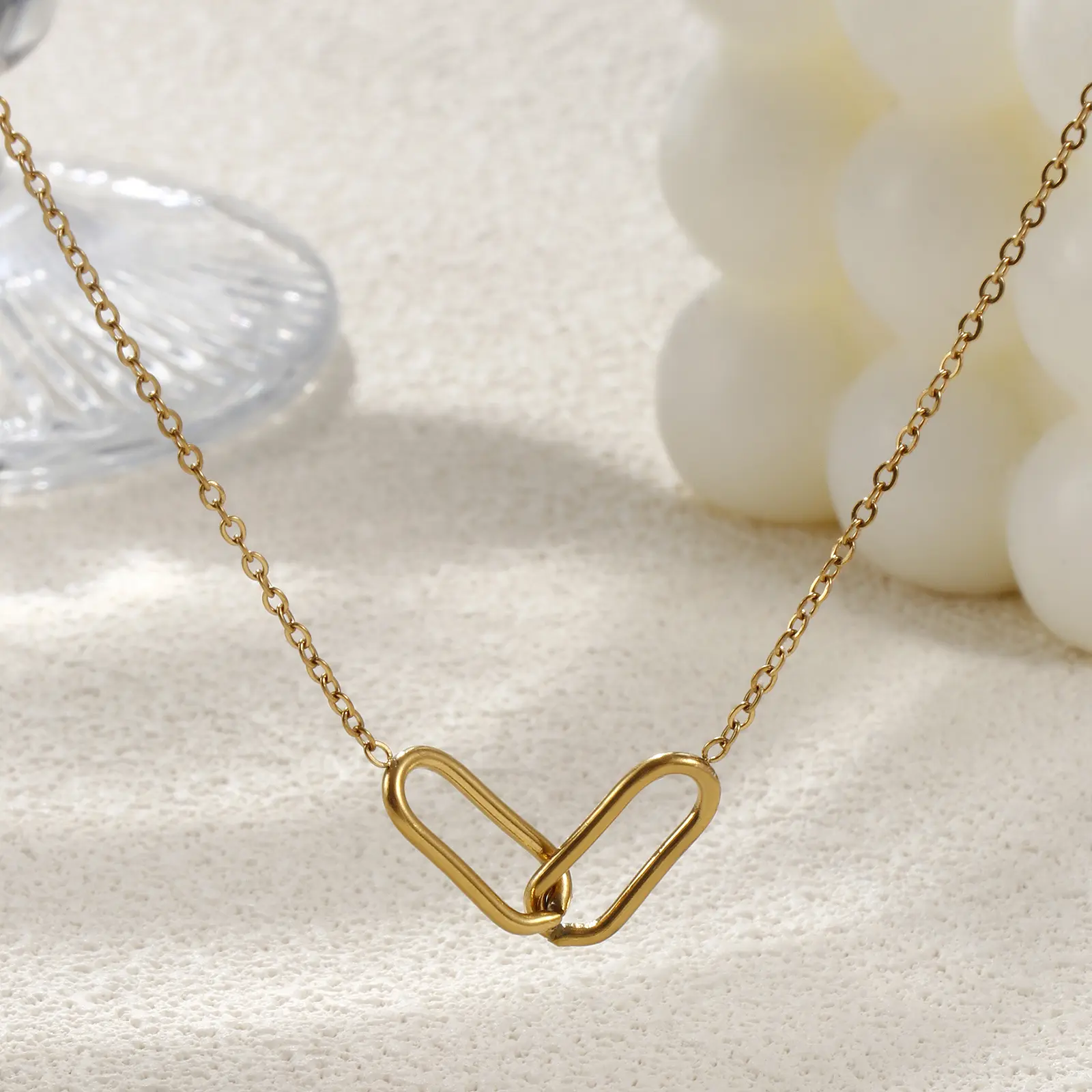 304 Stainless Steel Infinite Pendant Necklace Link Chain Oval Hollow Choker 18K Gold Plated For Women Men Unisex Gift 42cm