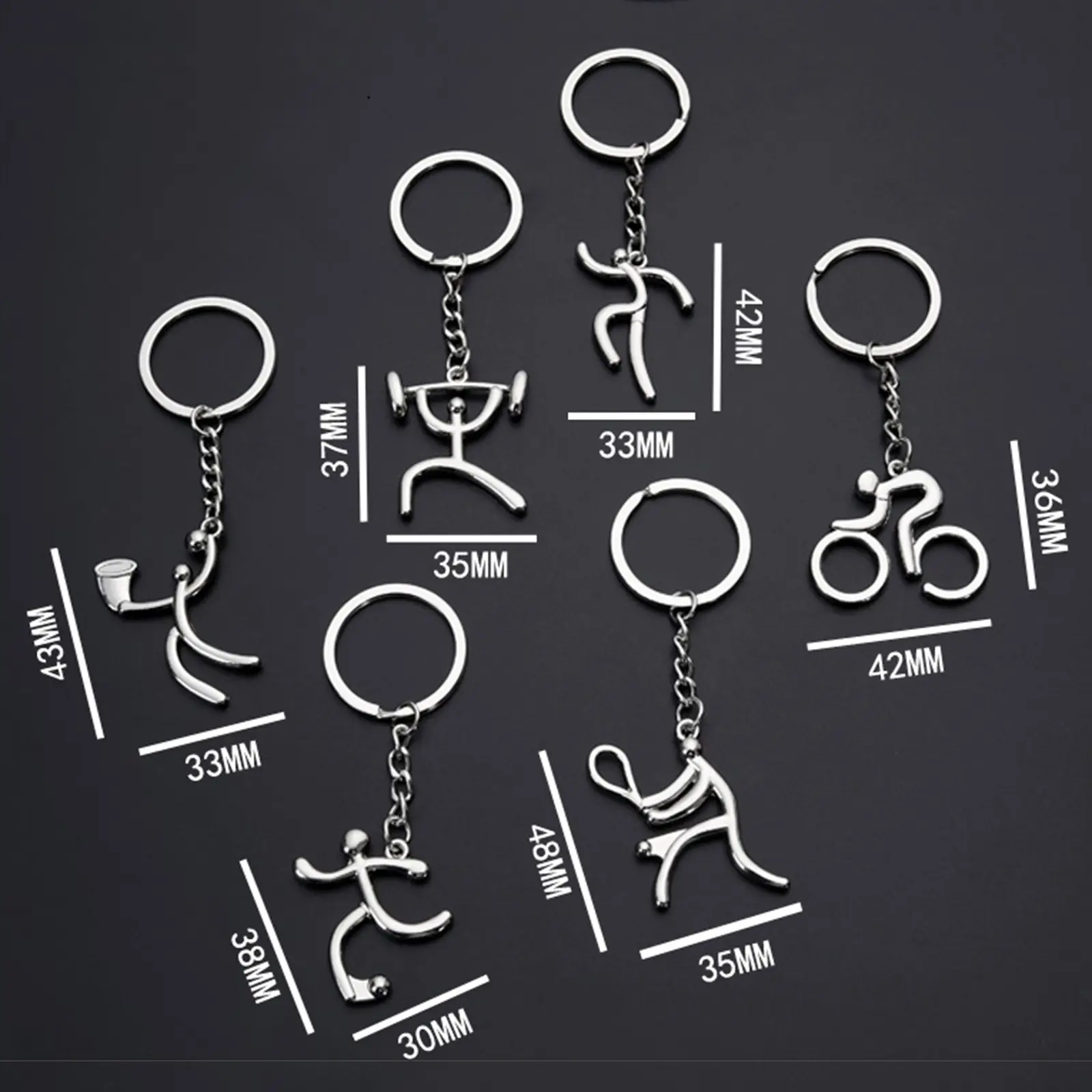 Sport Keychain & Keyring Silver Color Athlete Bicycle Basketball Football Skiing Bag Car Key Accessories Jewelry 9cm long