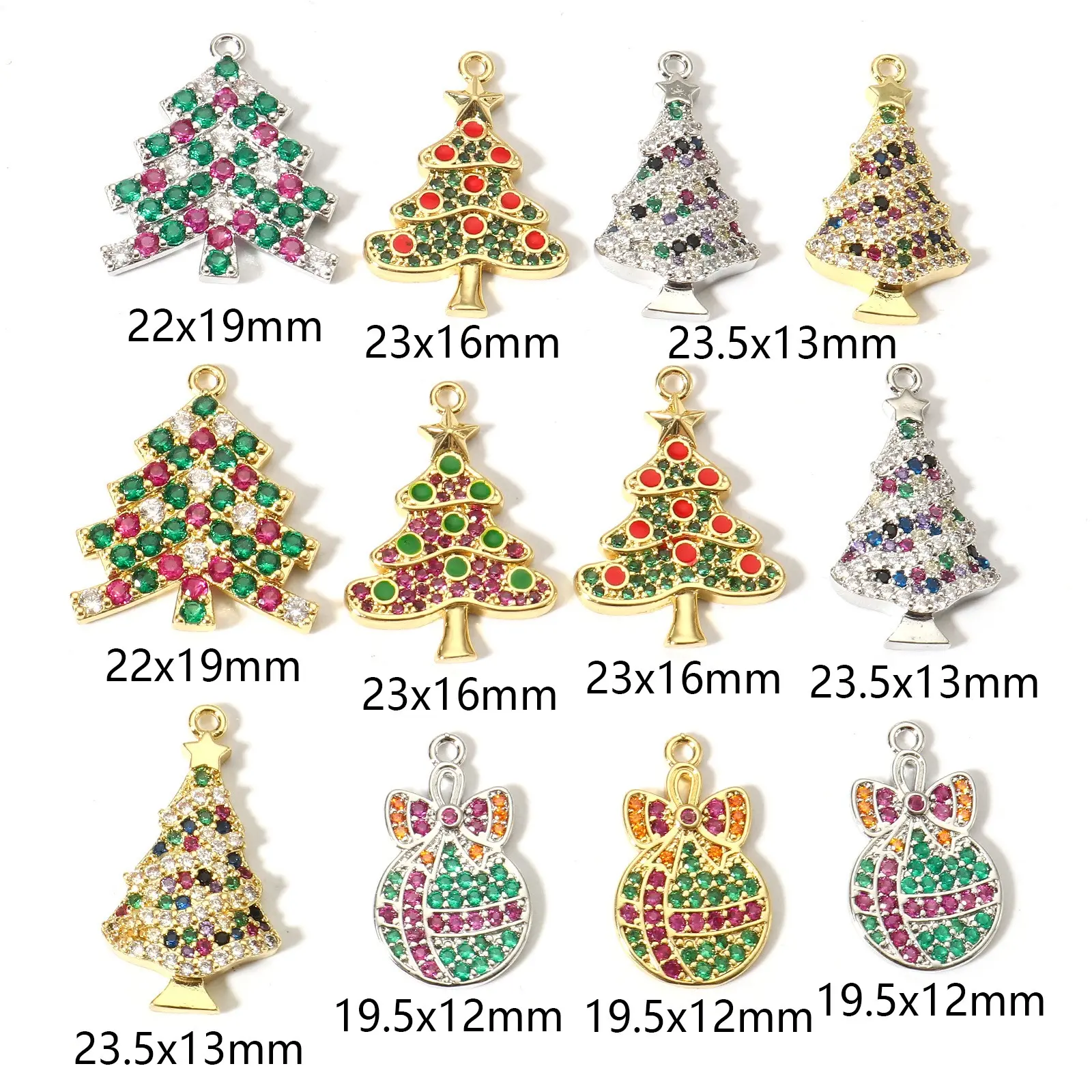 1 Piece Brass Charms Micro Pave Colorful Zircon Christmas Tree For DIY Necklace Earring Jewelry Making Findings Accessories