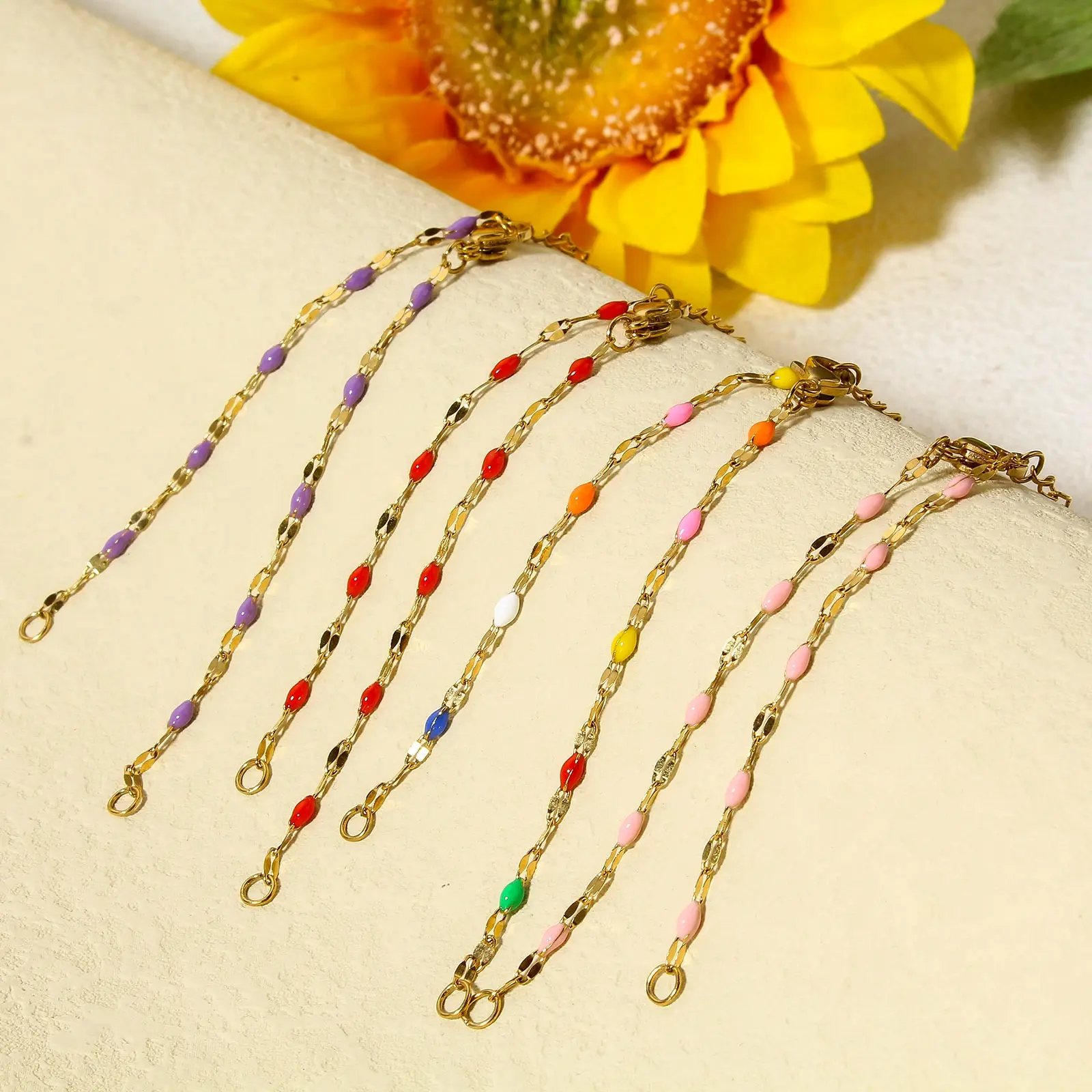 304 Stainless Steel Lips Chain Bracelets For DIY Handmade Jewelry Making Gold Color Enamel Beads Women Gifts 15.5cm(6 1/8") long