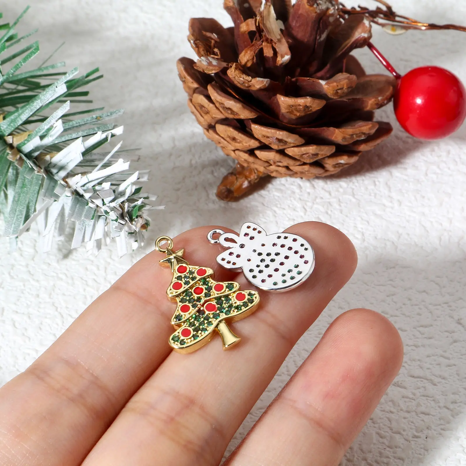 1 Piece Brass Charms Micro Pave Colorful Zircon Christmas Tree For DIY Necklace Earring Jewelry Making Findings Accessories