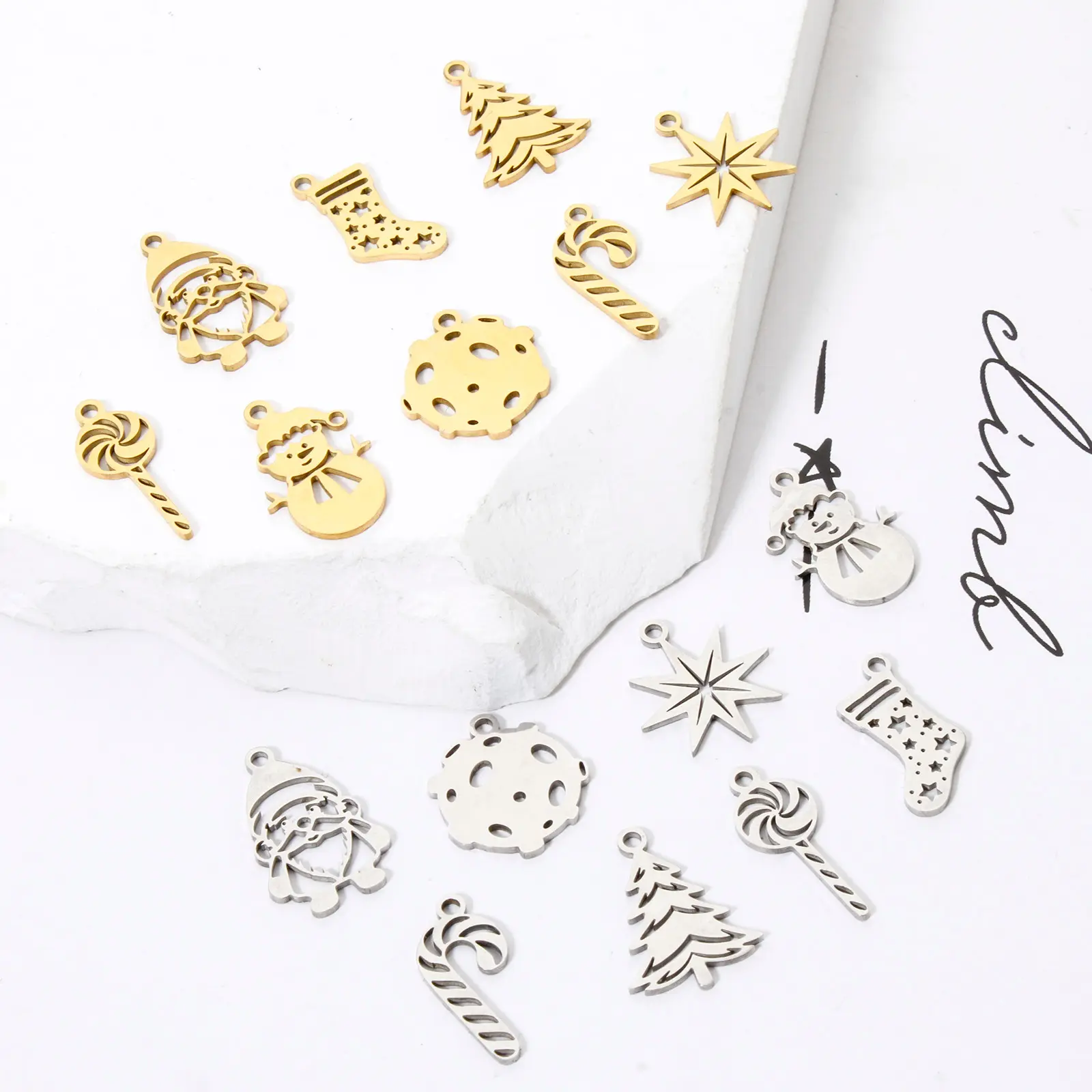 1Piece 304 Stainless Steel Christmas Charms Pendants Santa Claus Lollipop Sock For DIY Jewelry Necklace Bracelet Making Findings