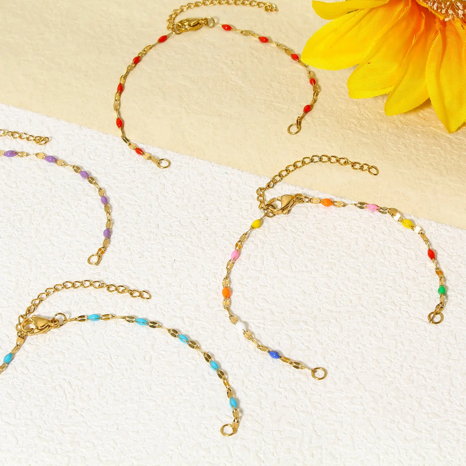 304 Stainless Steel Lips Chain Bracelets For DIY Handmade Jewelry Making Gold Color Enamel Beads Women Gifts 15.5cm(6 1/8") long