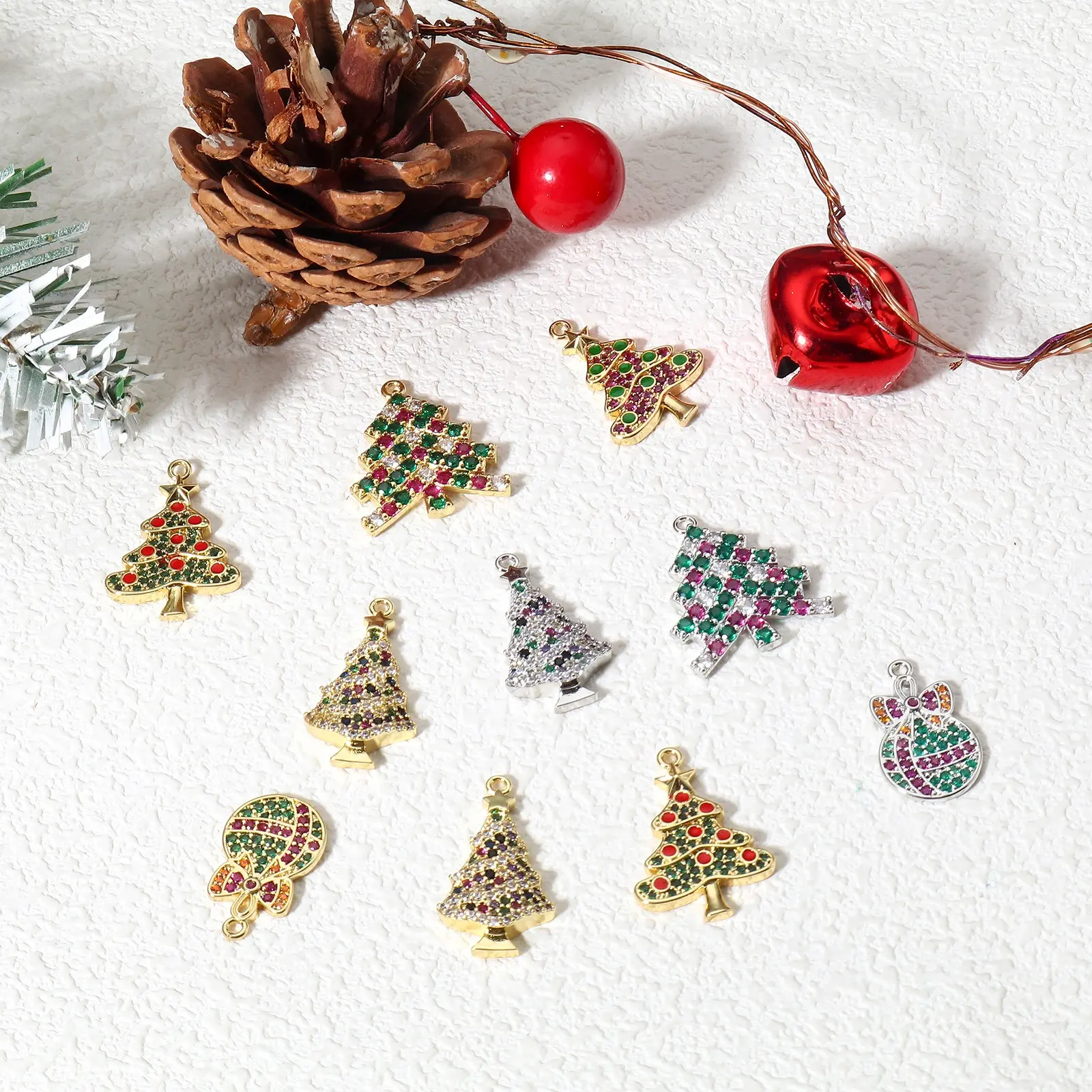 1 Piece Brass Charms Micro Pave Colorful Zircon Christmas Tree For DIY Necklace Earring Jewelry Making Findings Accessories