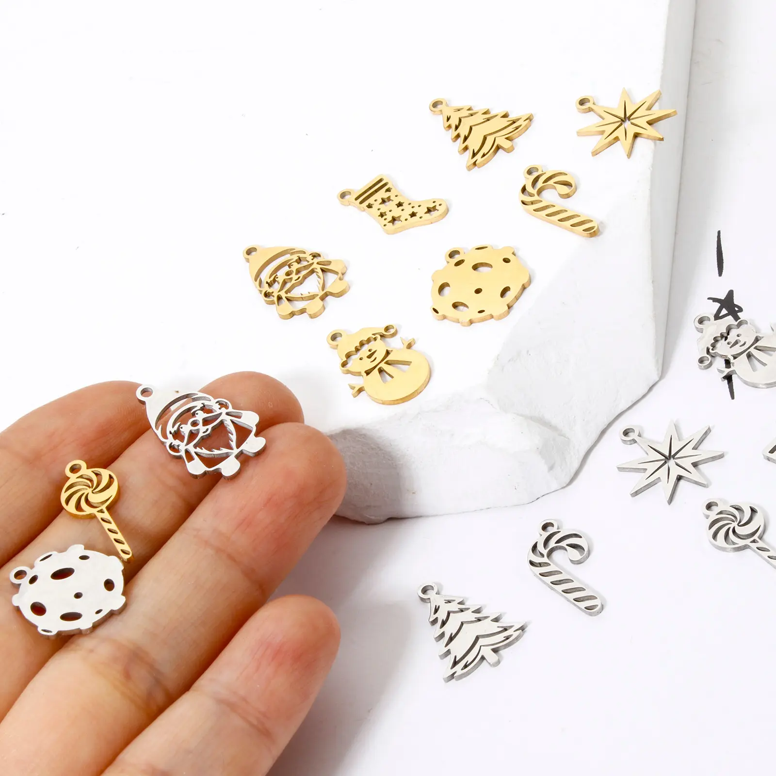 1Piece 304 Stainless Steel Christmas Charms Pendants Santa Claus Lollipop Sock For DIY Jewelry Necklace Bracelet Making Findings