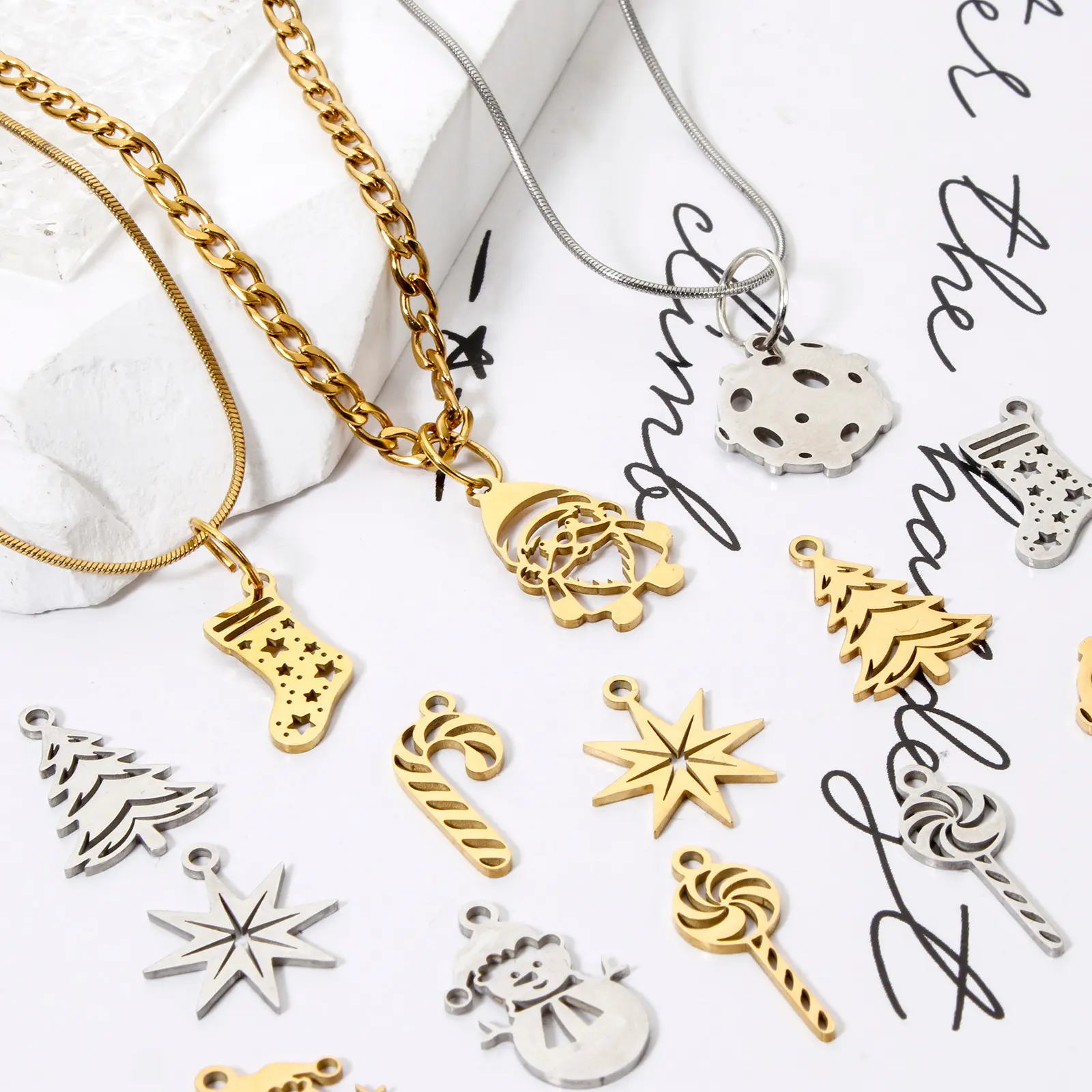 1Piece 304 Stainless Steel Christmas Charms Pendants Santa Claus Lollipop Sock For DIY Jewelry Necklace Bracelet Making Findings