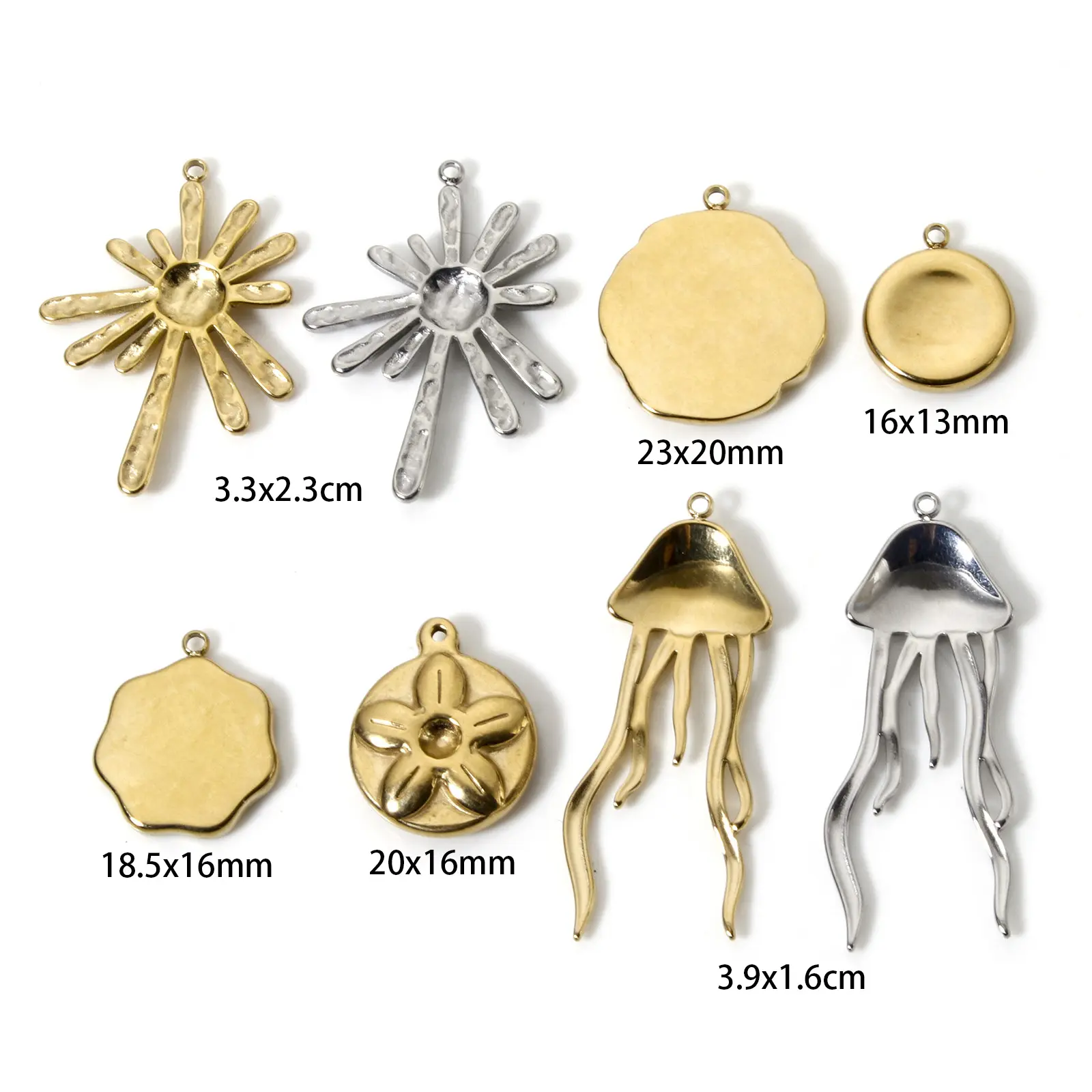 1 Piece 304 Stainless Steel Charms 14K Real Gold Plated Jellyfish Daisy Flower Pendants For DIY Necklace Jewelry Making