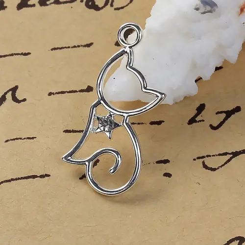 Cute Cat Pendant Zinc Based Alloy Charms Pendant Cat Animal Silver Color Hollow DIY Jewelry Bracelet Handmade Accessories
