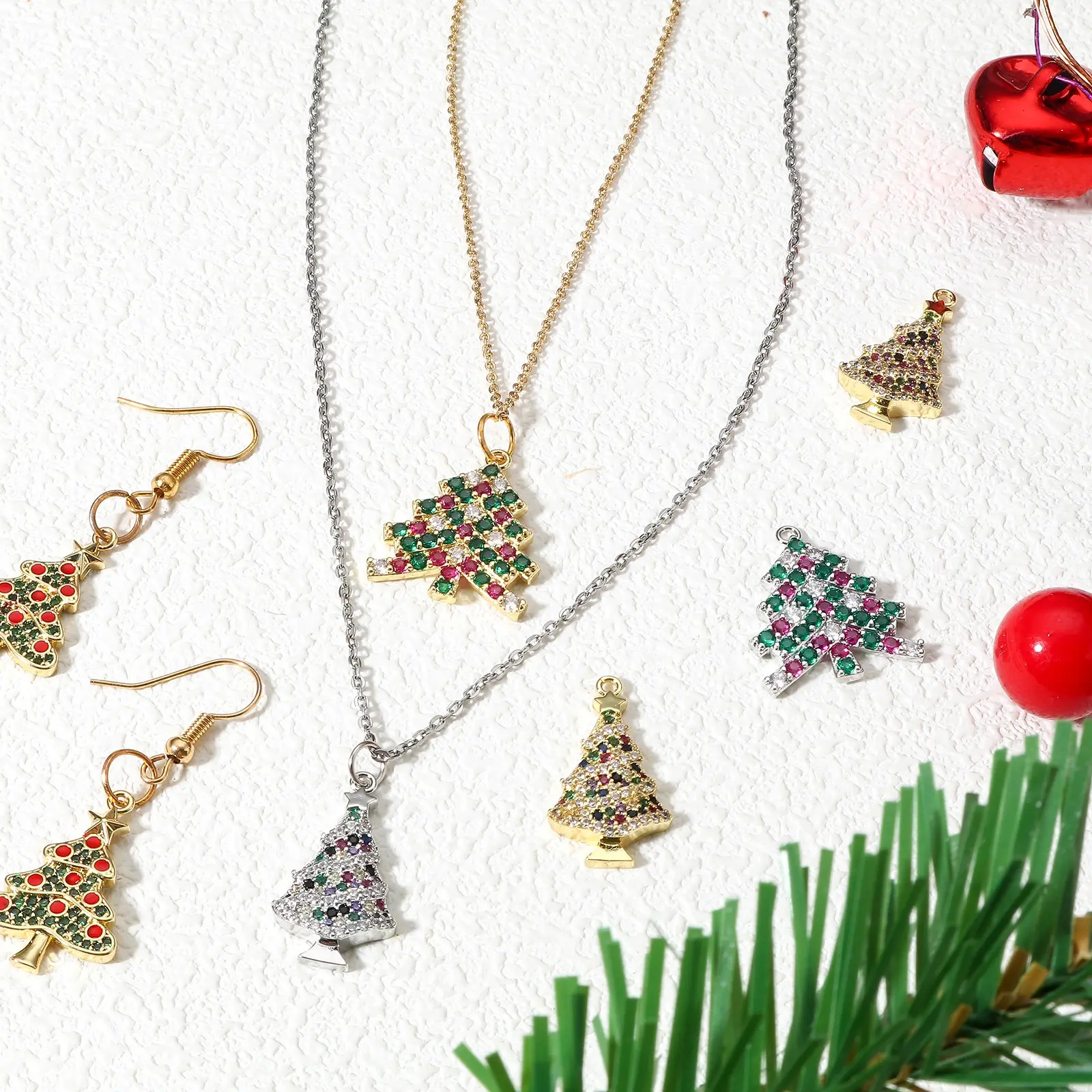 1 Piece Brass Charms Micro Pave Colorful Zircon Christmas Tree For DIY Necklace Earring Jewelry Making Findings Accessories