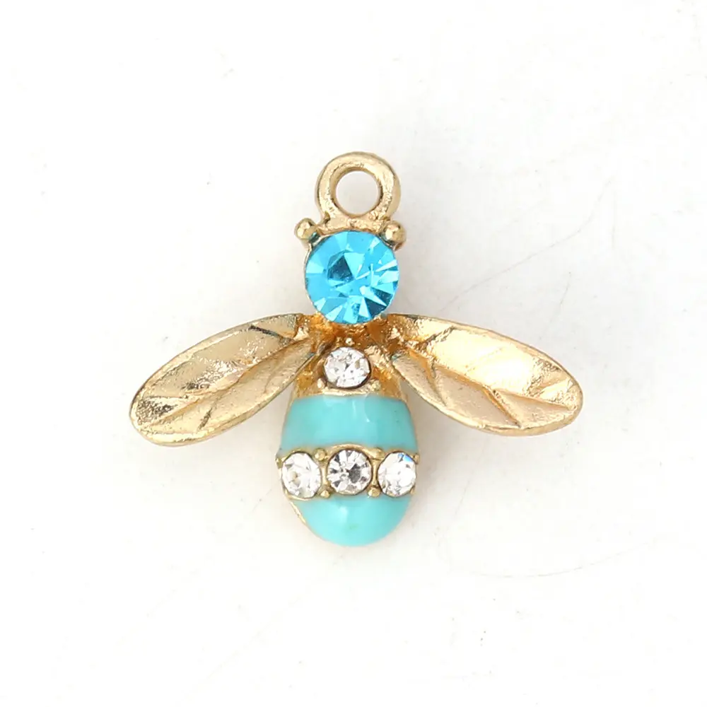 DoreenBeads Charms Bee Animal Zinc Based Alloy Clear Rhinestone Enamel Pendant Jewelry For DIY Jewelry Making 17mm X 15mm,10 PCs