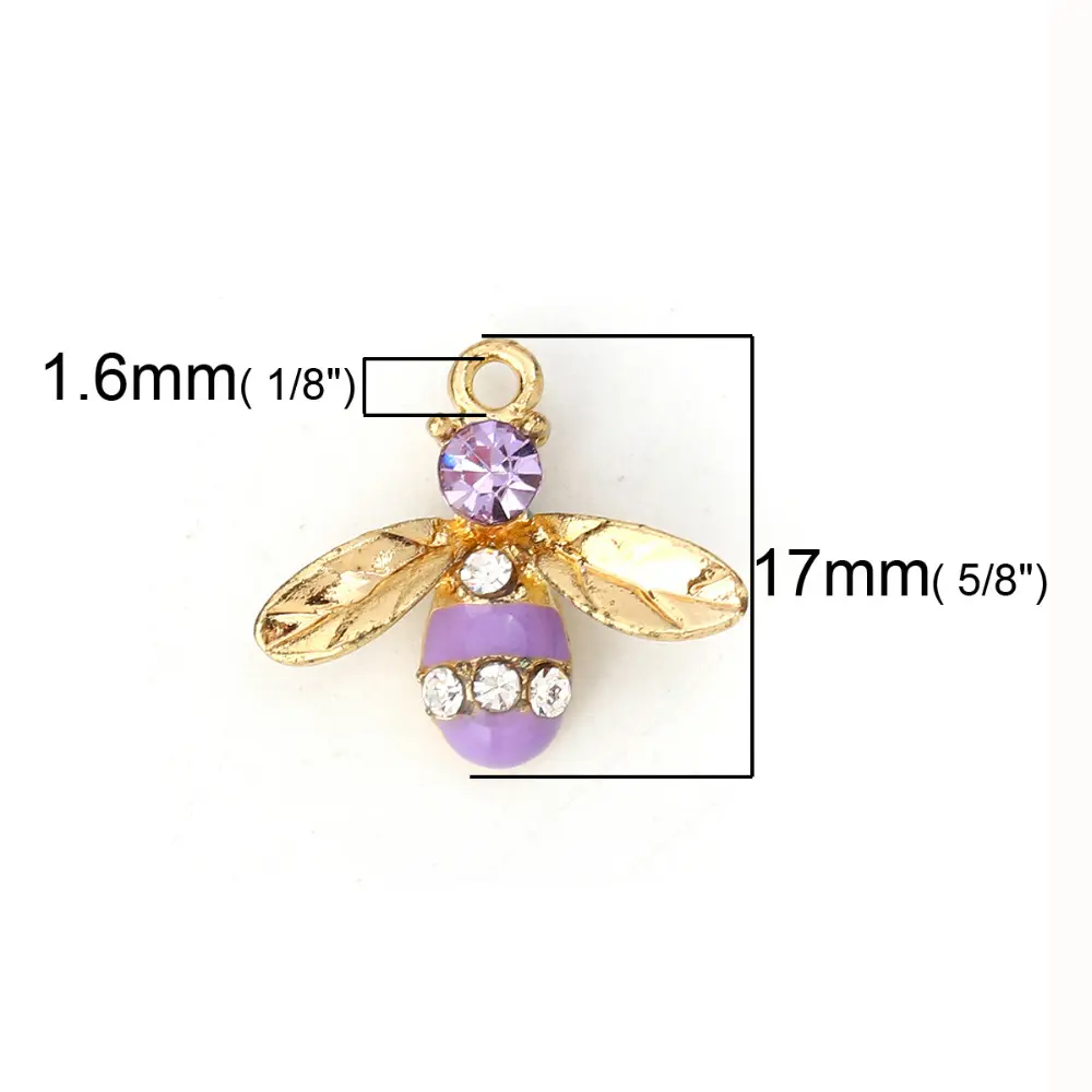 DoreenBeads Charms Bee Animal Zinc Based Alloy Clear Rhinestone Enamel Pendant Jewelry For DIY Jewelry Making 17mm X 15mm,10 PCs