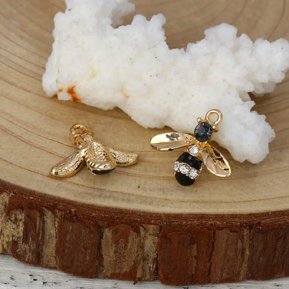 DoreenBeads Charms Bee Animal Zinc Based Alloy Clear Rhinestone Enamel Pendant Jewelry For DIY Jewelry Making 17mm X 15mm,10 PCs