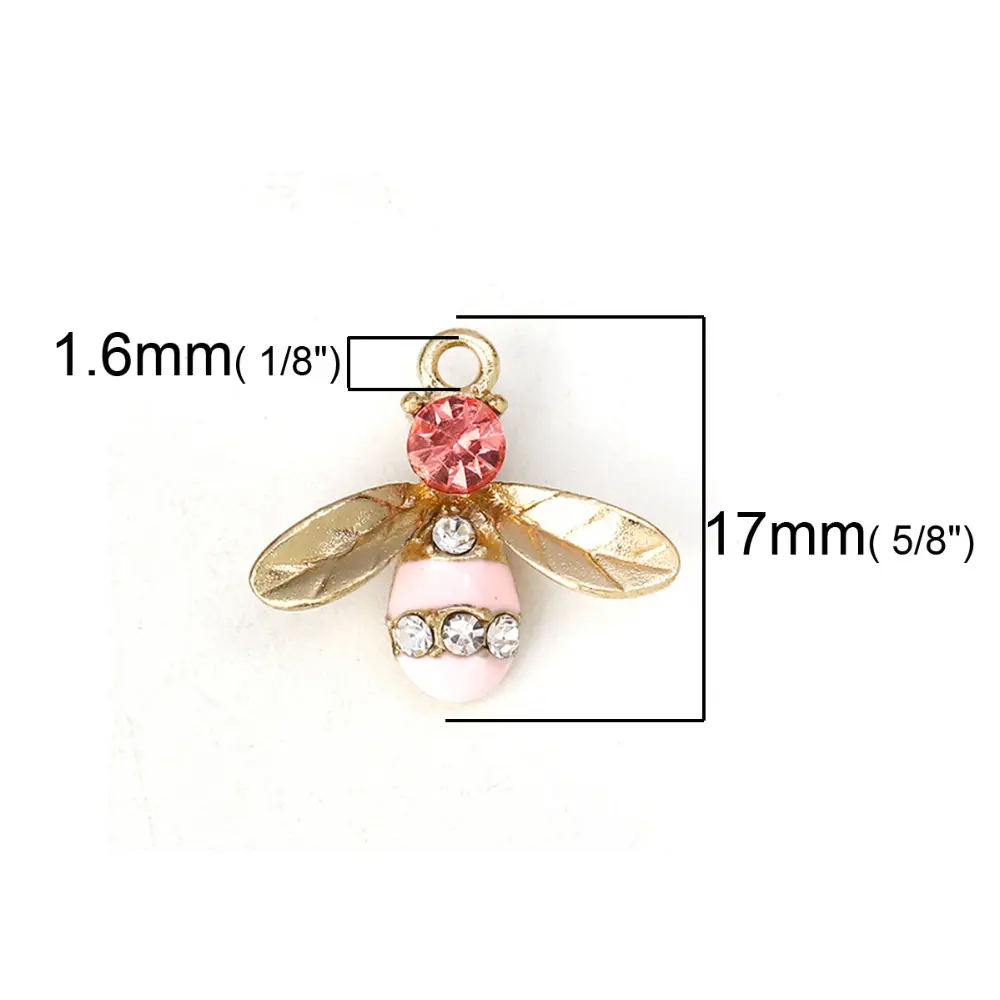 DoreenBeads Charms Bee Animal Zinc Based Alloy Clear Rhinestone Enamel Pendant Jewelry For DIY Jewelry Making 17mm X 15mm,10 PCs