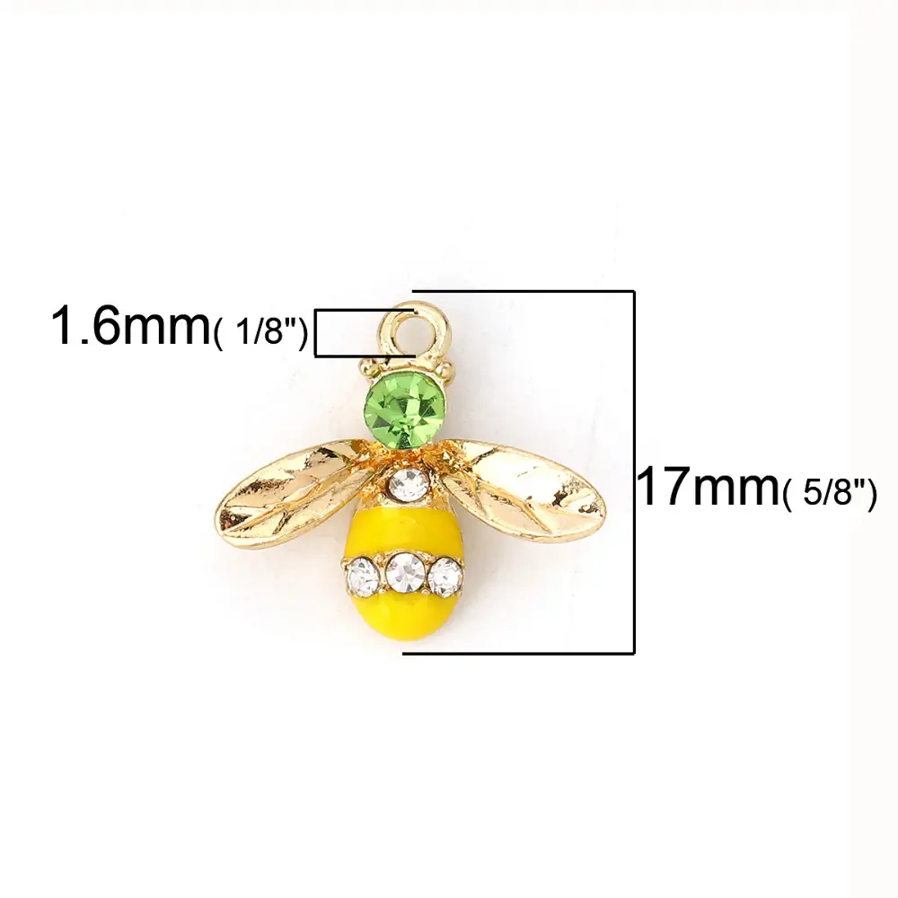 DoreenBeads Charms Bee Animal Zinc Based Alloy Clear Rhinestone Enamel Pendant Jewelry For DIY Jewelry Making 17mm X 15mm,10 PCs