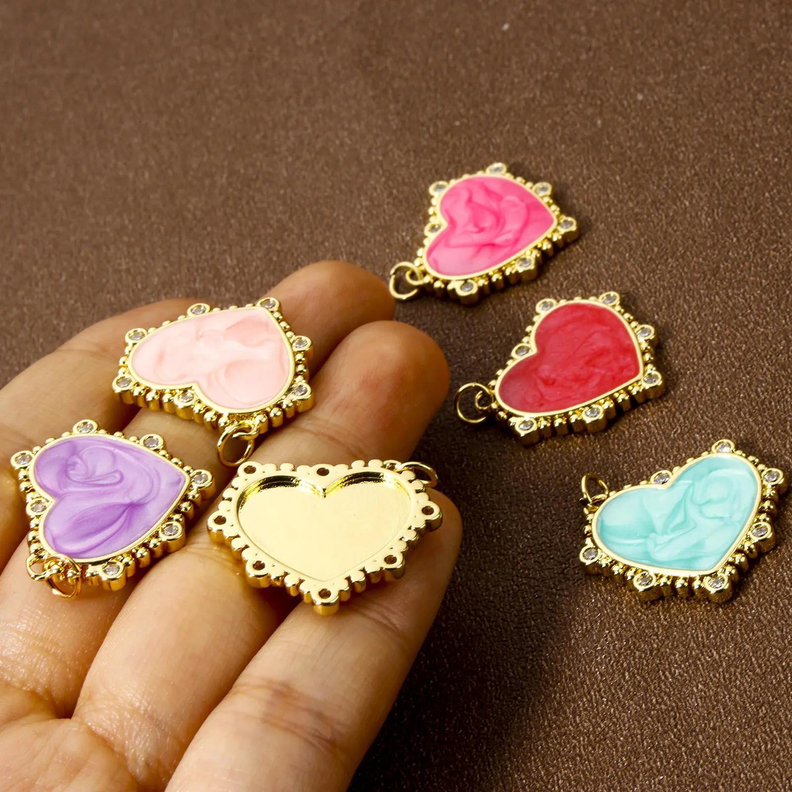 1 Piece Brass Valentine's Day Charms 18K Real Gold Plated Enamel Heart Pendants For DIY Necklace Jewelry Making 24mm x 24mm