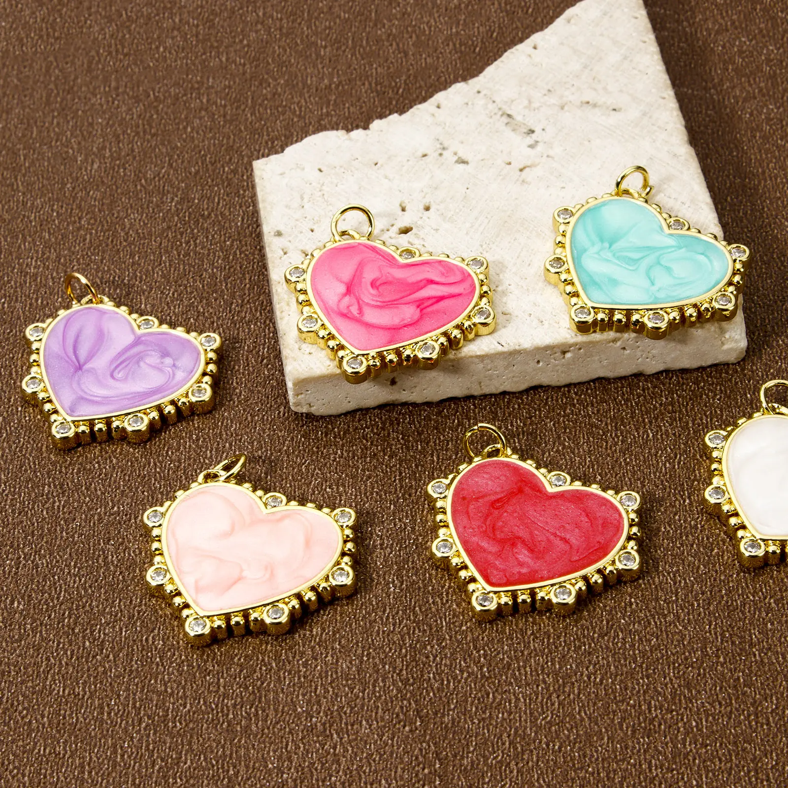 1 Piece Brass Valentine's Day Charms 18K Real Gold Plated Enamel Heart Pendants For DIY Necklace Jewelry Making 24mm x 24mm