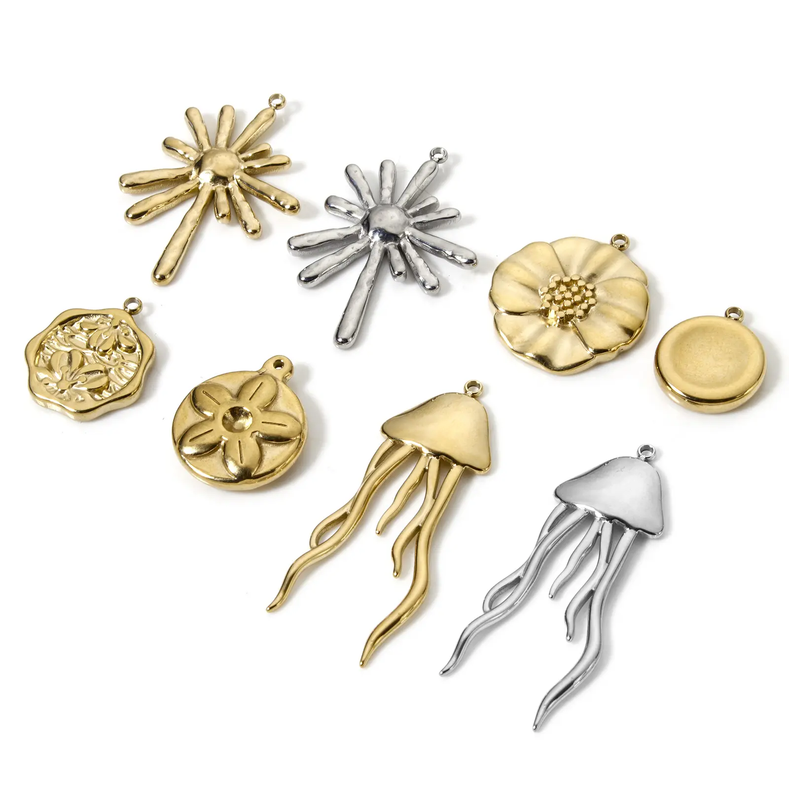1 Piece 304 Stainless Steel Charms 14K Real Gold Plated Jellyfish Daisy Flower Pendants For DIY Necklace Jewelry Making