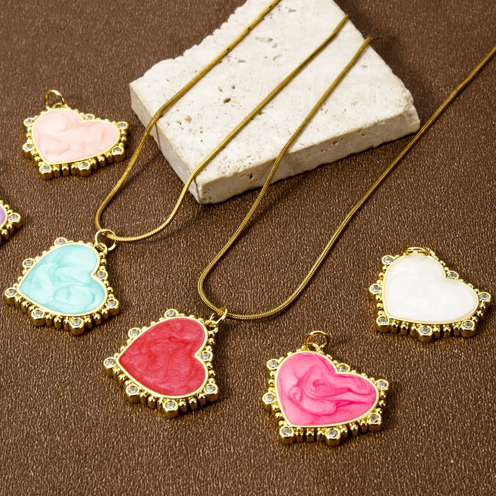 1 Piece Brass Valentine's Day Charms 18K Real Gold Plated Enamel Heart Pendants For DIY Necklace Jewelry Making 24mm x 24mm