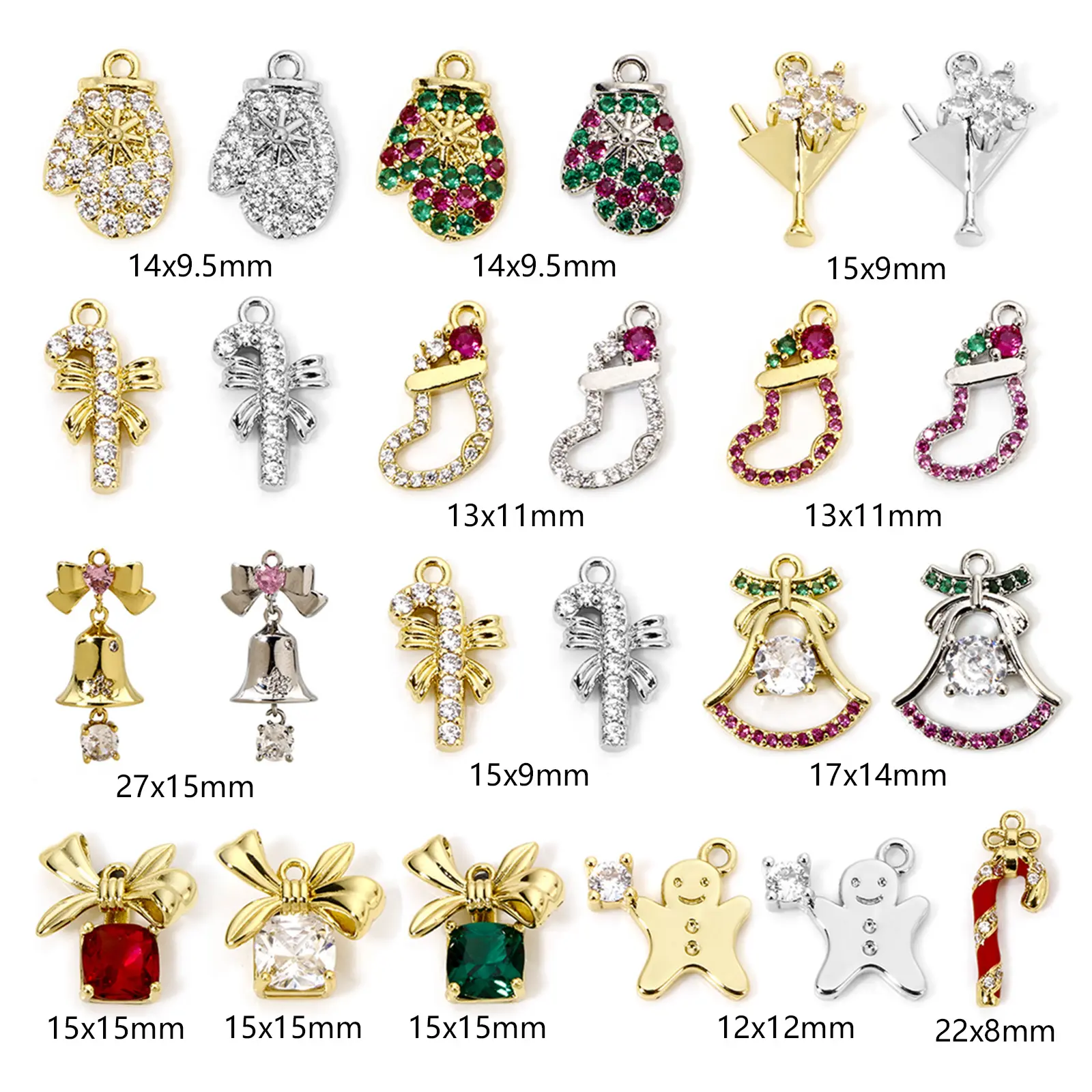 1 Piece Brass Christmas Charms Micro Pave Bell Gloves Sock Gingerbread Man Pendants For DIY Jewelry Making New Year Findings