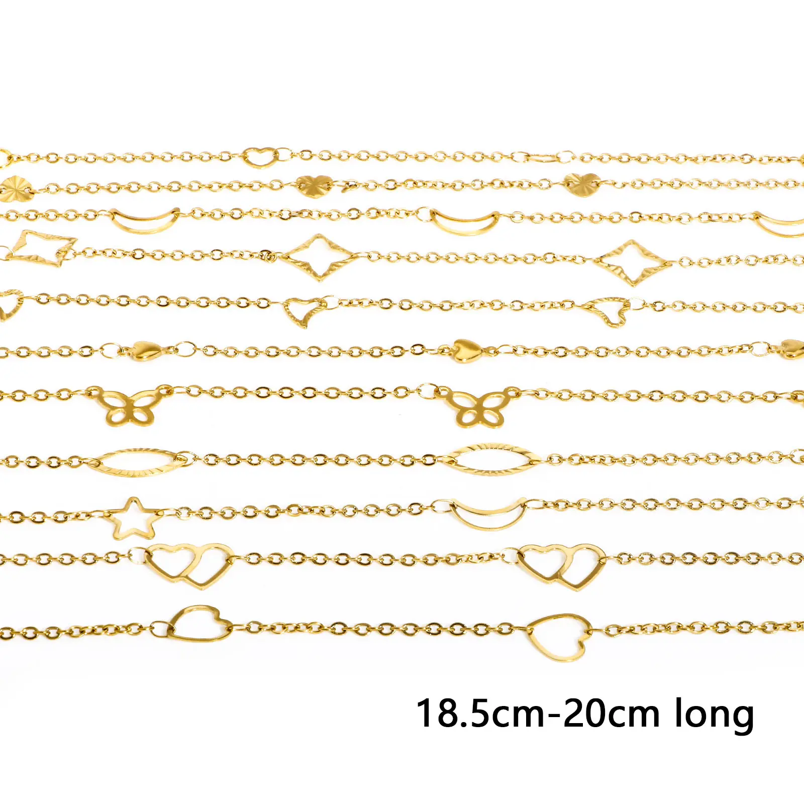 304 Stainless Steel Link Cable Chain Bracelets Gold Color Tassel Butterfly Heart Moon Chamrs Bracelet For Women Jewelry, 1 Piece