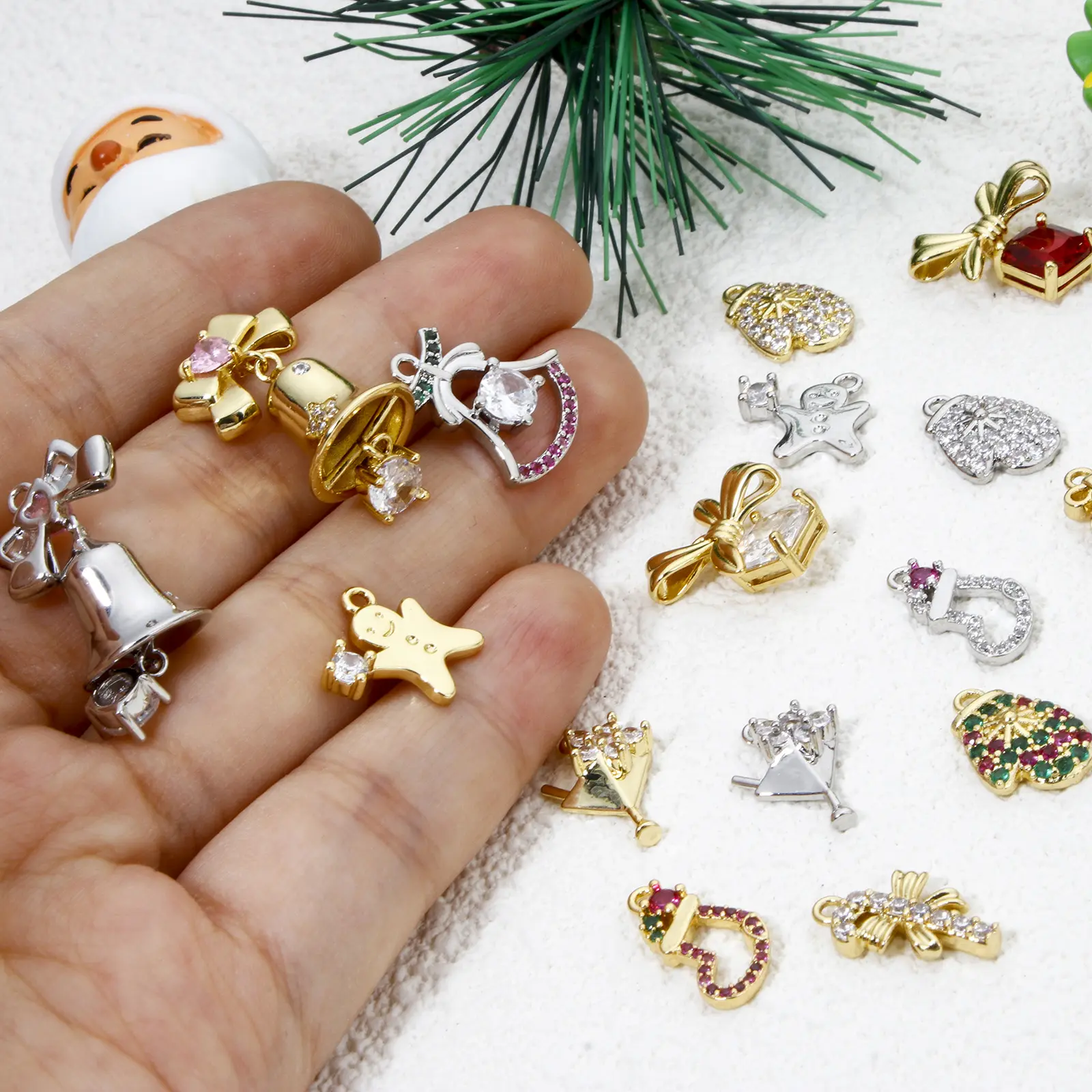 1 Piece Brass Christmas Charms Micro Pave Bell Gloves Sock Gingerbread Man Pendants For DIY Jewelry Making New Year Findings