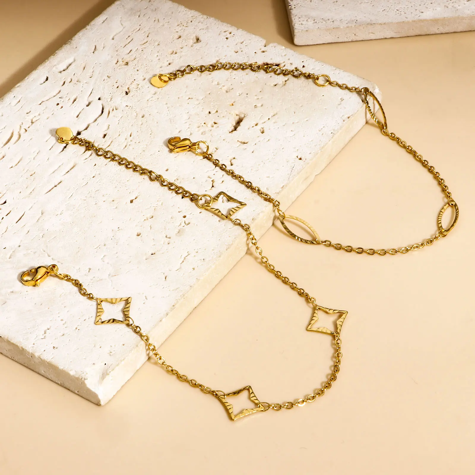 304 Stainless Steel Link Cable Chain Bracelets Gold Color Tassel Butterfly Heart Moon Chamrs Bracelet For Women Jewelry, 1 Piece