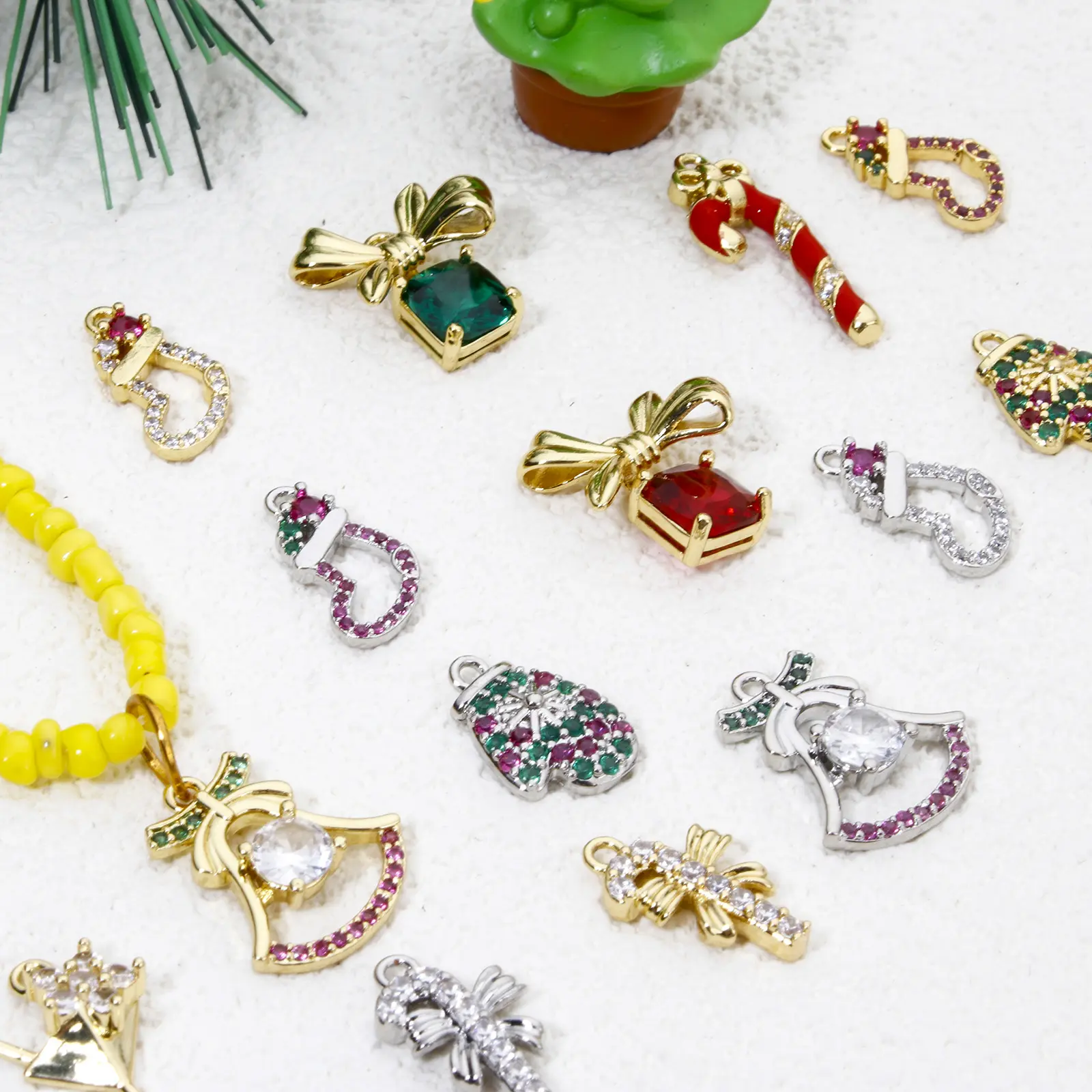 1 Piece Brass Christmas Charms Micro Pave Bell Gloves Sock Gingerbread Man Pendants For DIY Jewelry Making New Year Findings